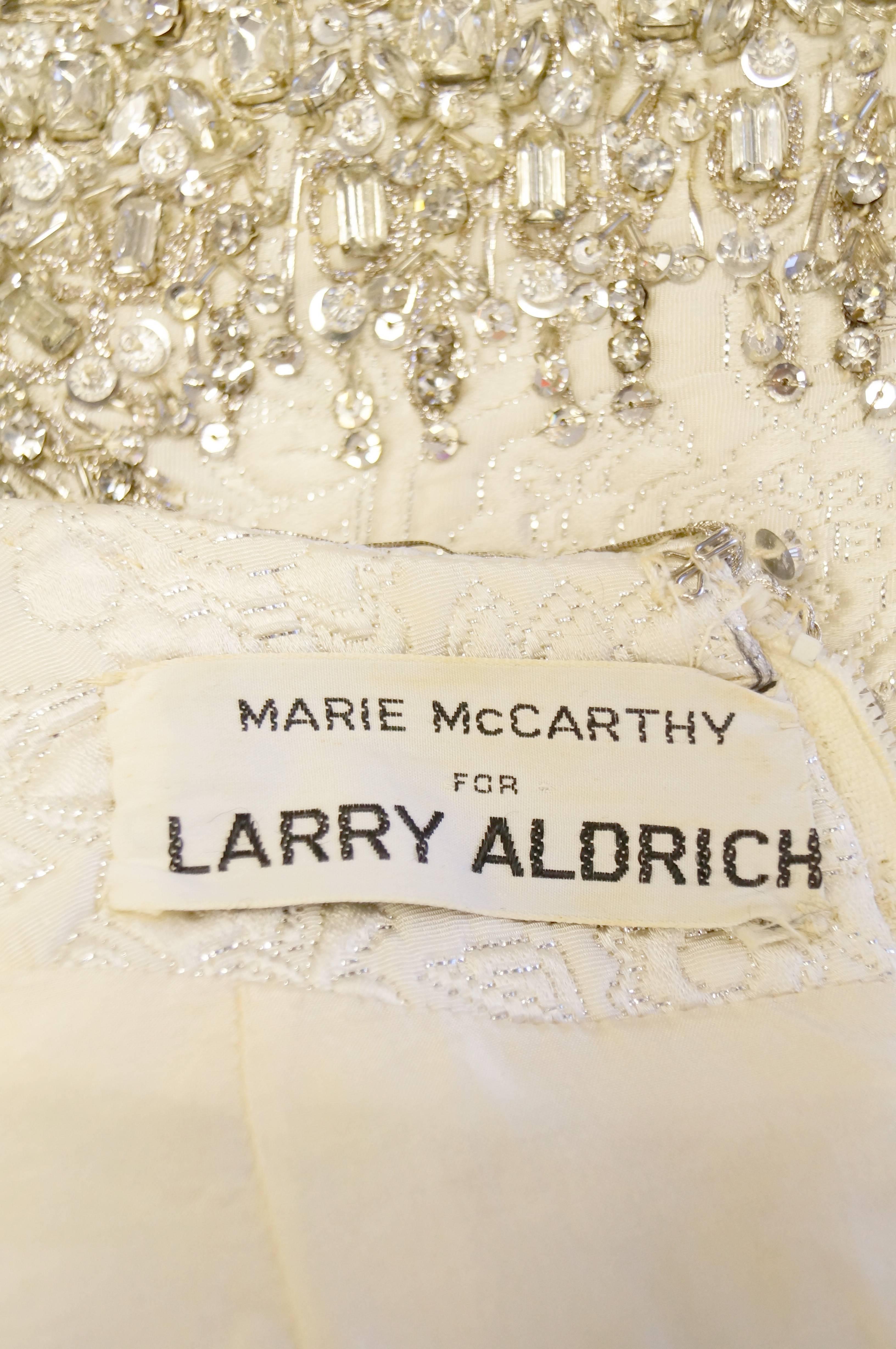 1960s Marie McCarthy for Larry Aldrich Ivory and Silver Sequin Evening Dress 4