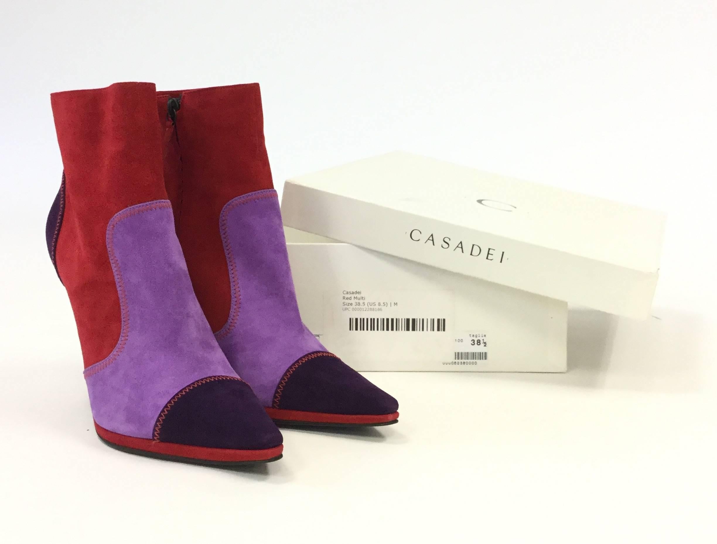  21st Century Casadei Italian Red Violet and Purple Suede Booties NIB For Sale 2