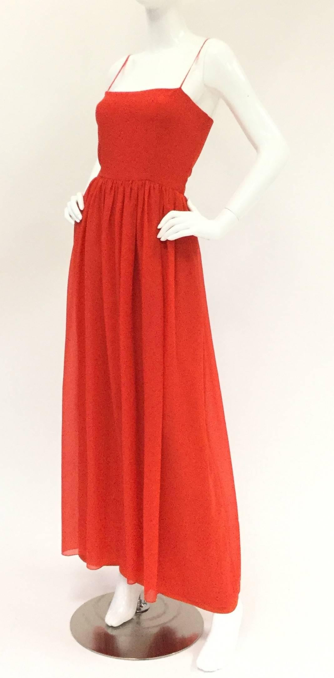 1970s Lanvin Red Silk Dress In Excellent Condition For Sale In Houston, TX