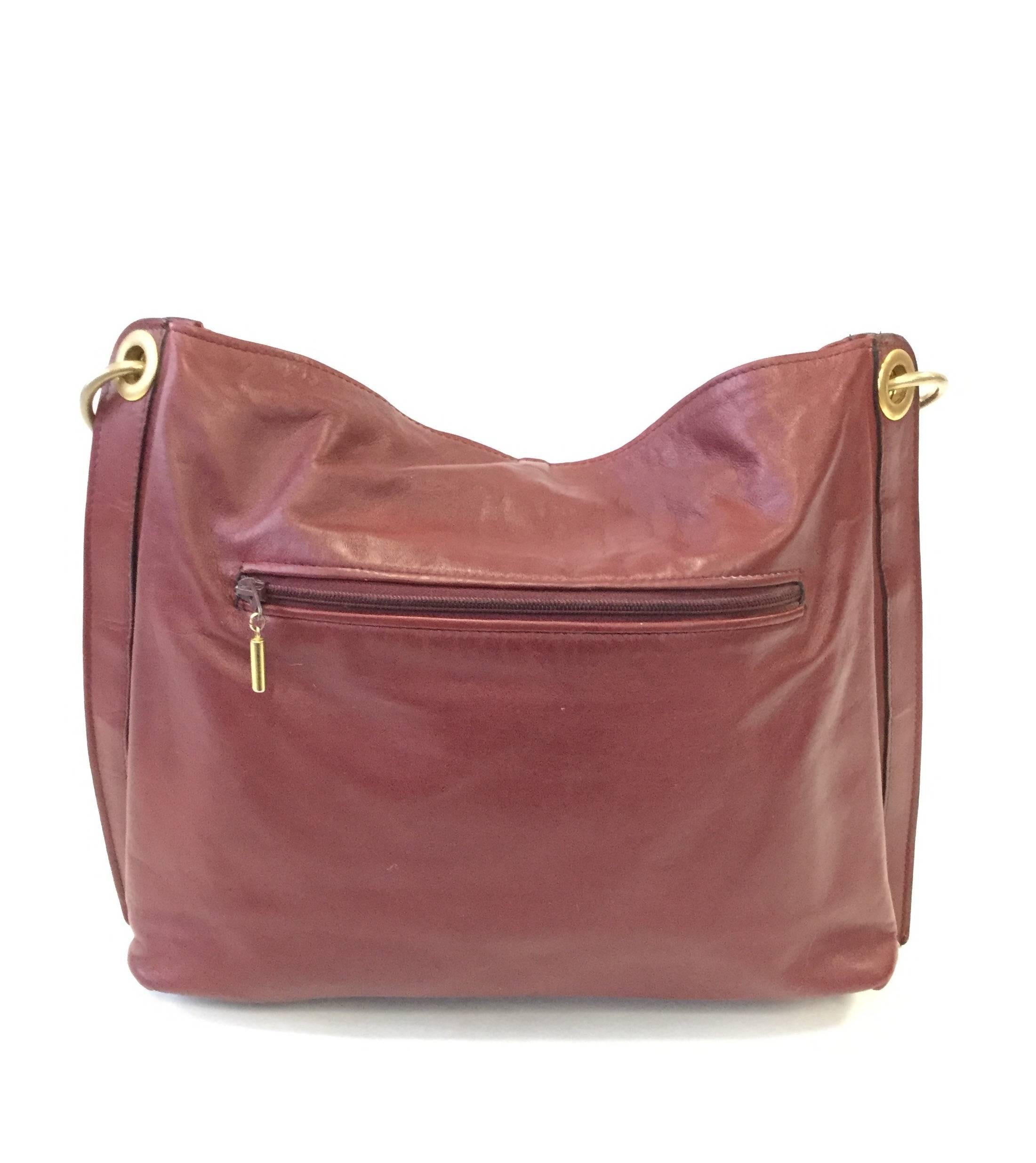 Brown 1970s Roberta di Camerino for Lederer Oxblood Leather Fishhook Hardware Handbag 