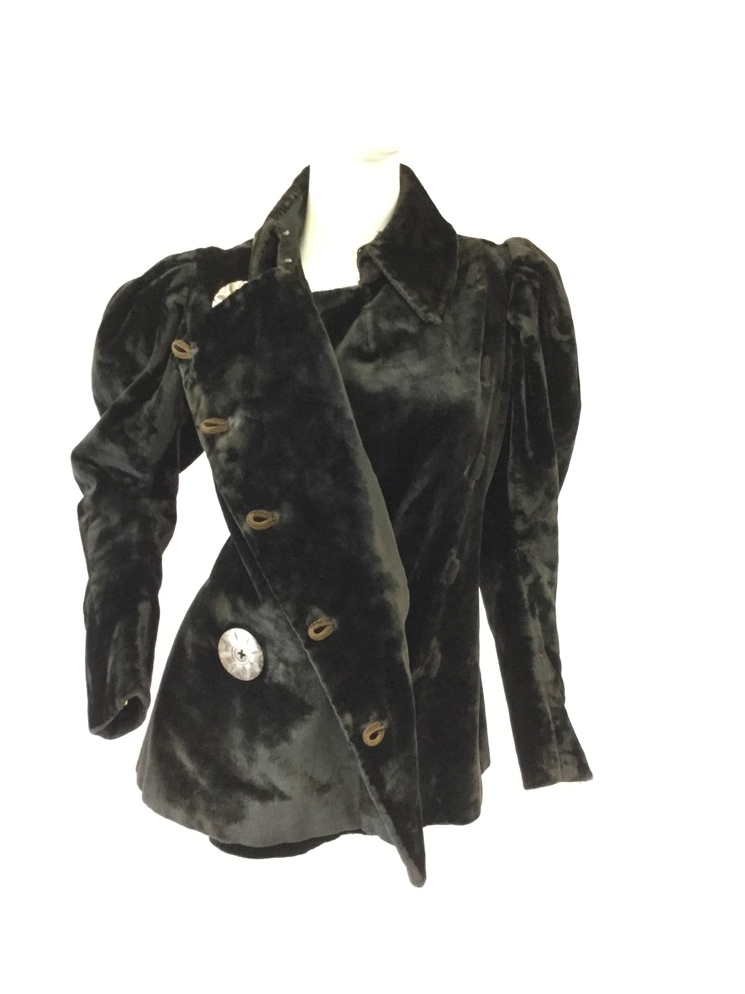 Black Antique Victorian Velvet Coat with Large Mother of Pearl Buttons  For Sale