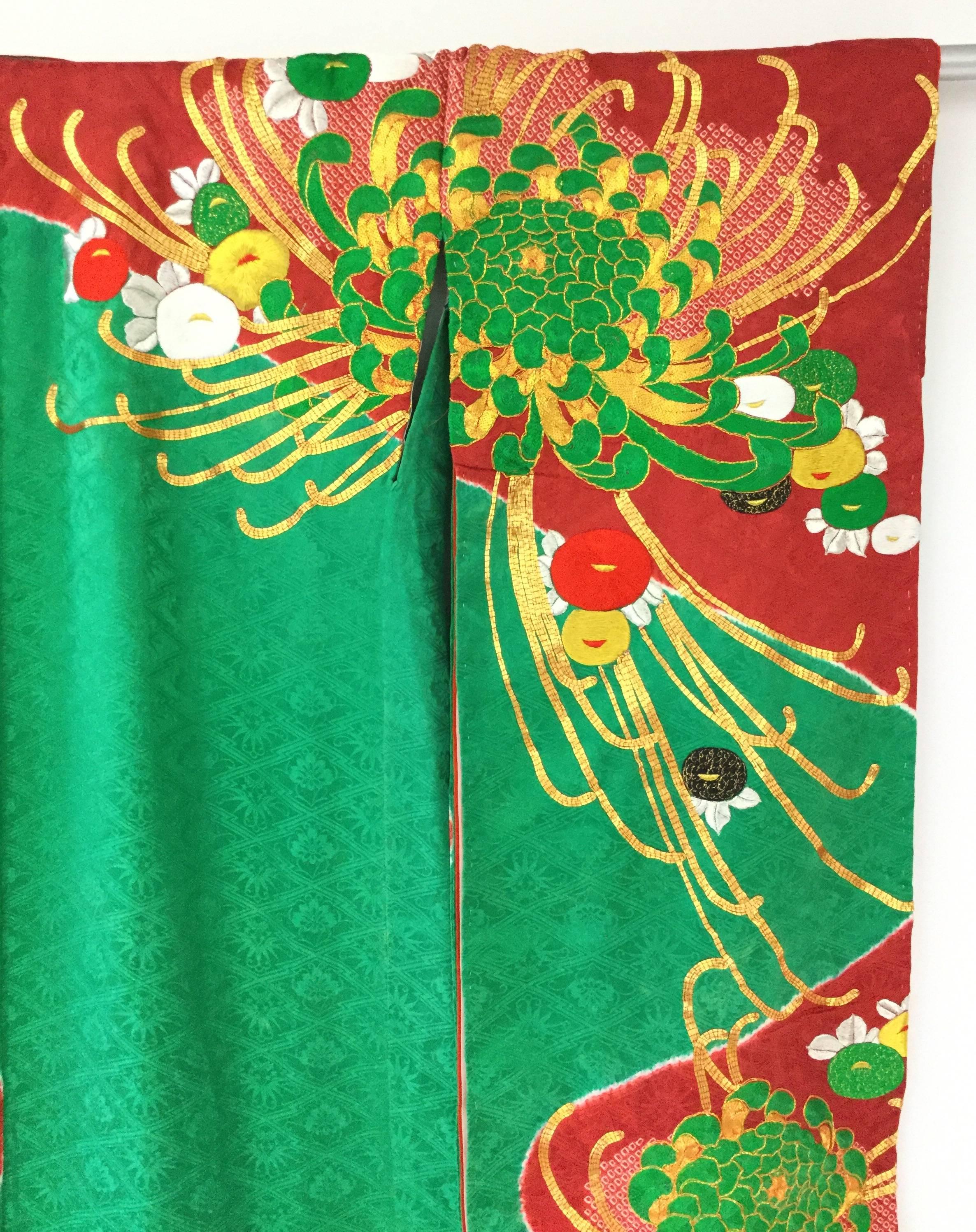 green and red kimono