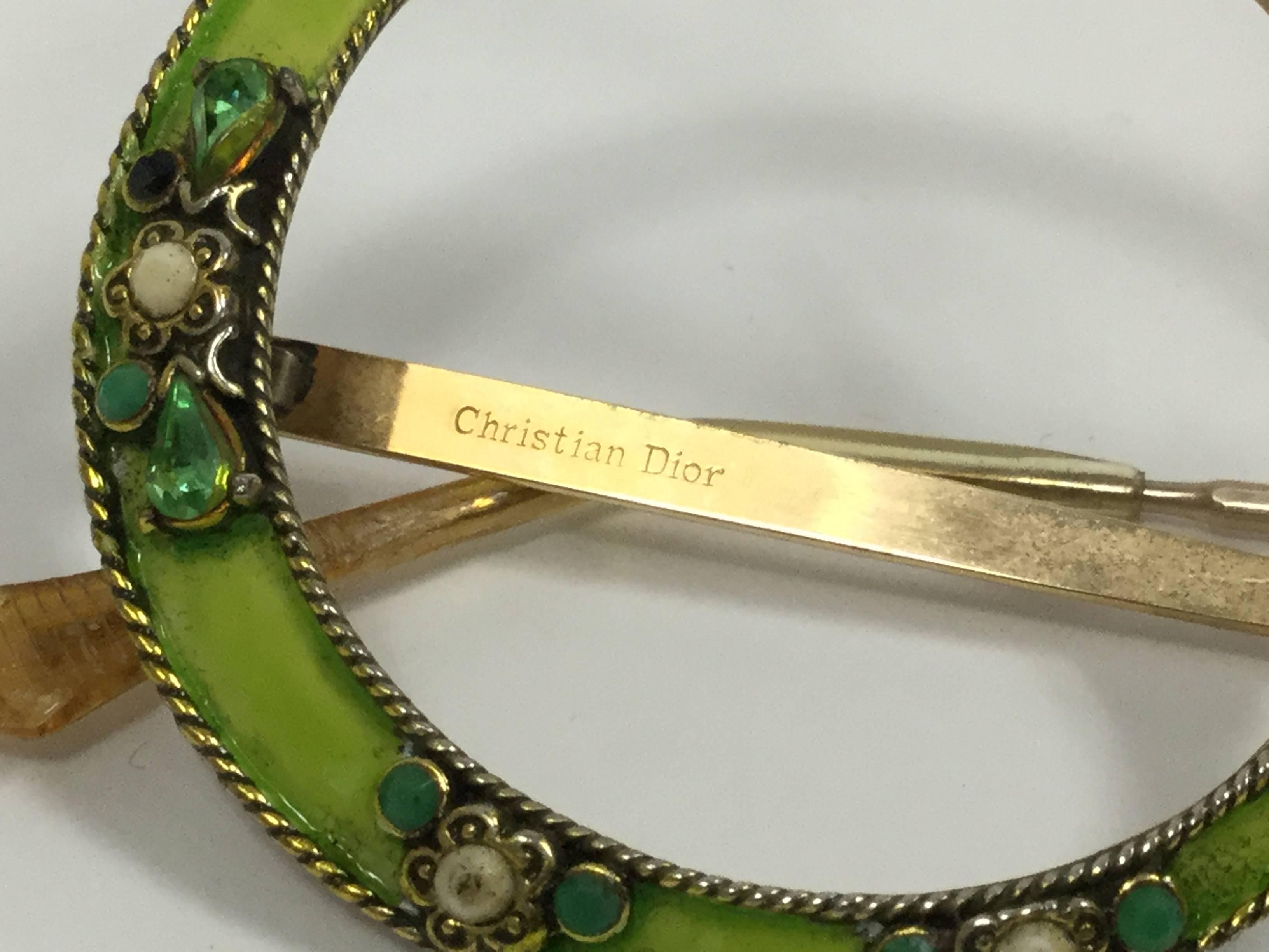 Beige Christian Dior Gold Filled Green Enamel Round Sunglasses 1960s 
