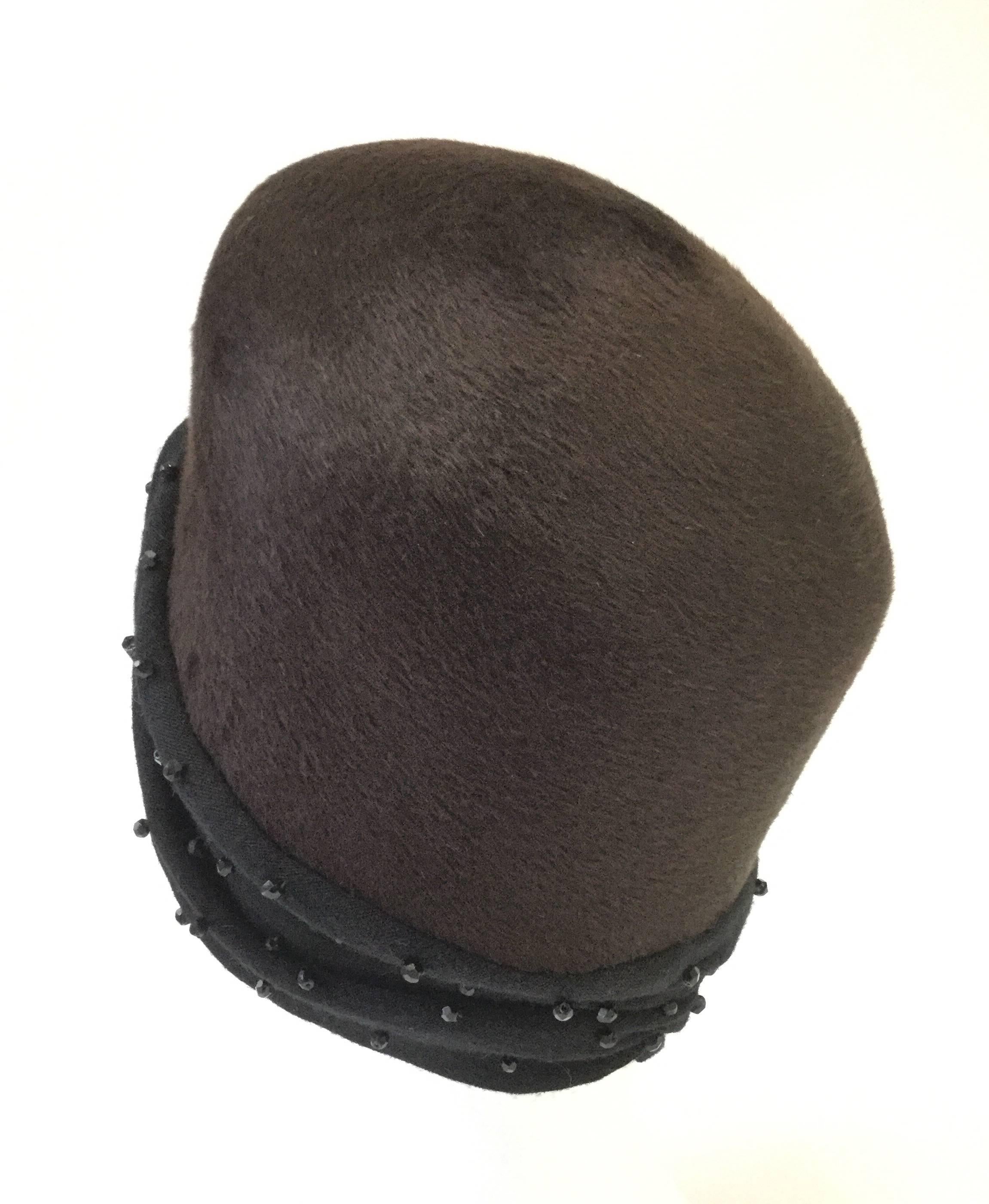 Black 1960s Isabell Gerhart Beaded Italian Peach Basket Hat with Beaded Turban