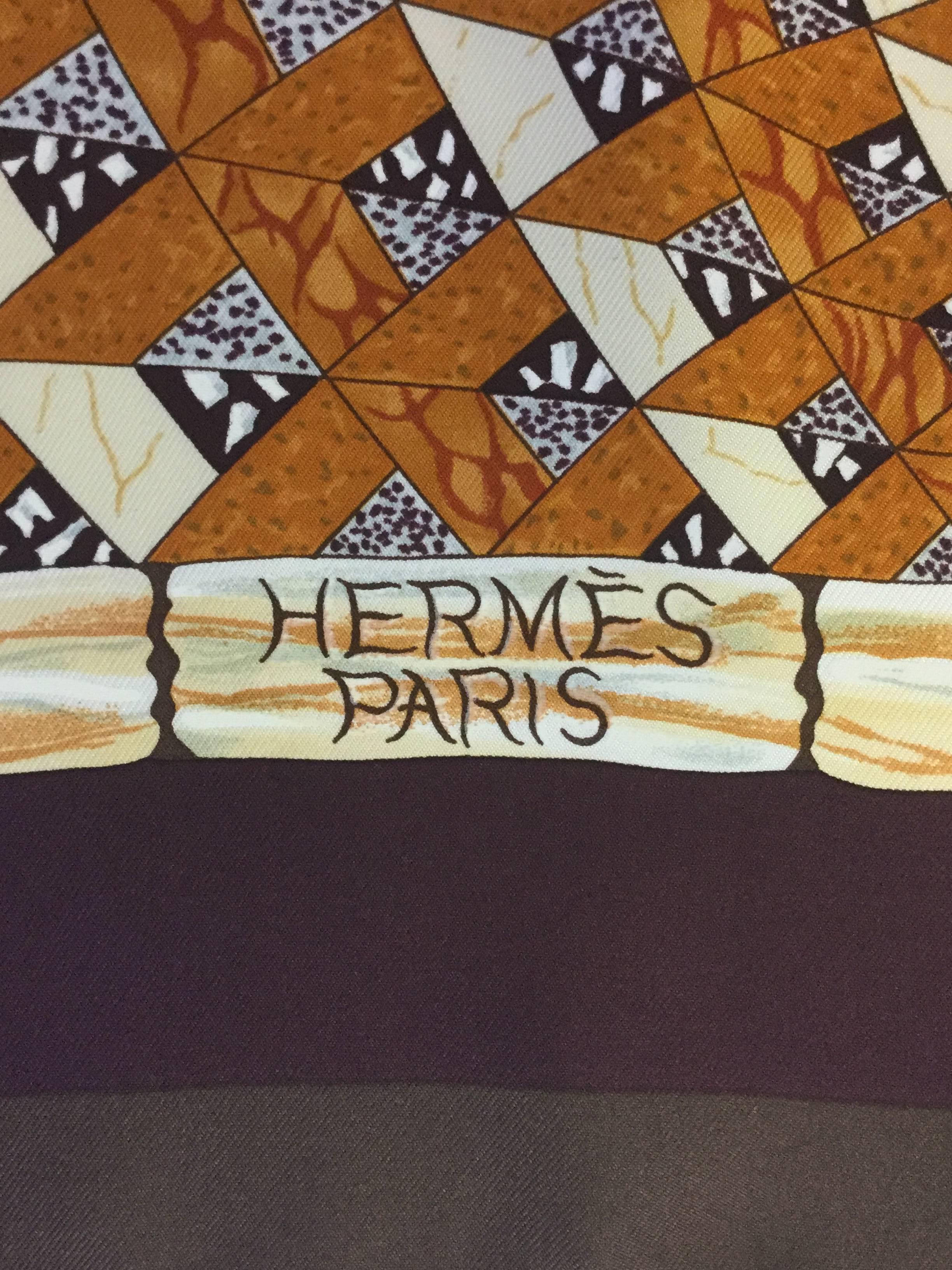 Beige F/W 2001 Hermes Trophees De Venise Silk Scarf by Julia Abadie