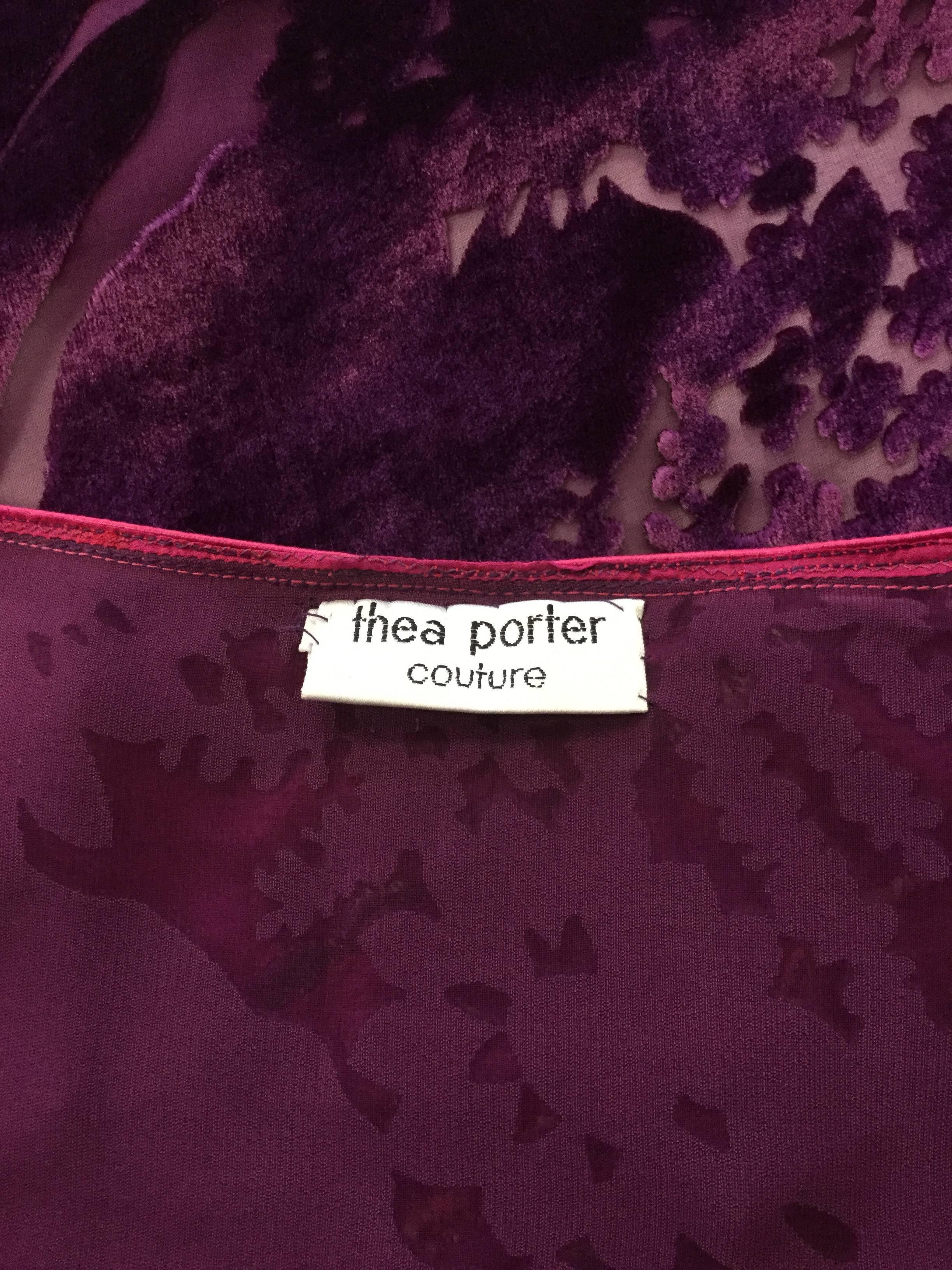 Women's Vintage Thea Porter Couture Purple Silk Burnout Hostess Gown 