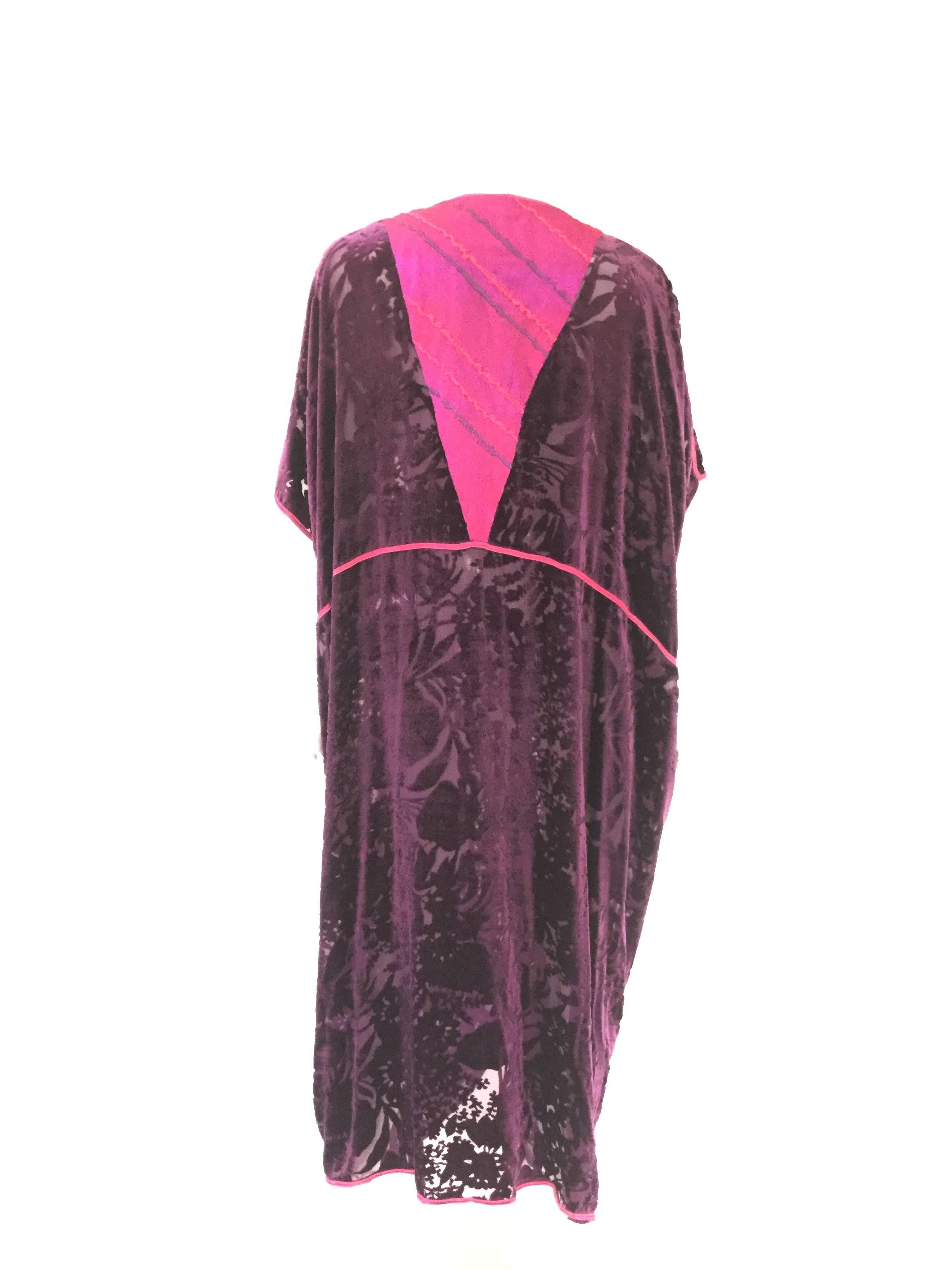 Vintage Thea Porter Couture Purple Silk Burnout Hostess Gown  In Excellent Condition In Houston, TX