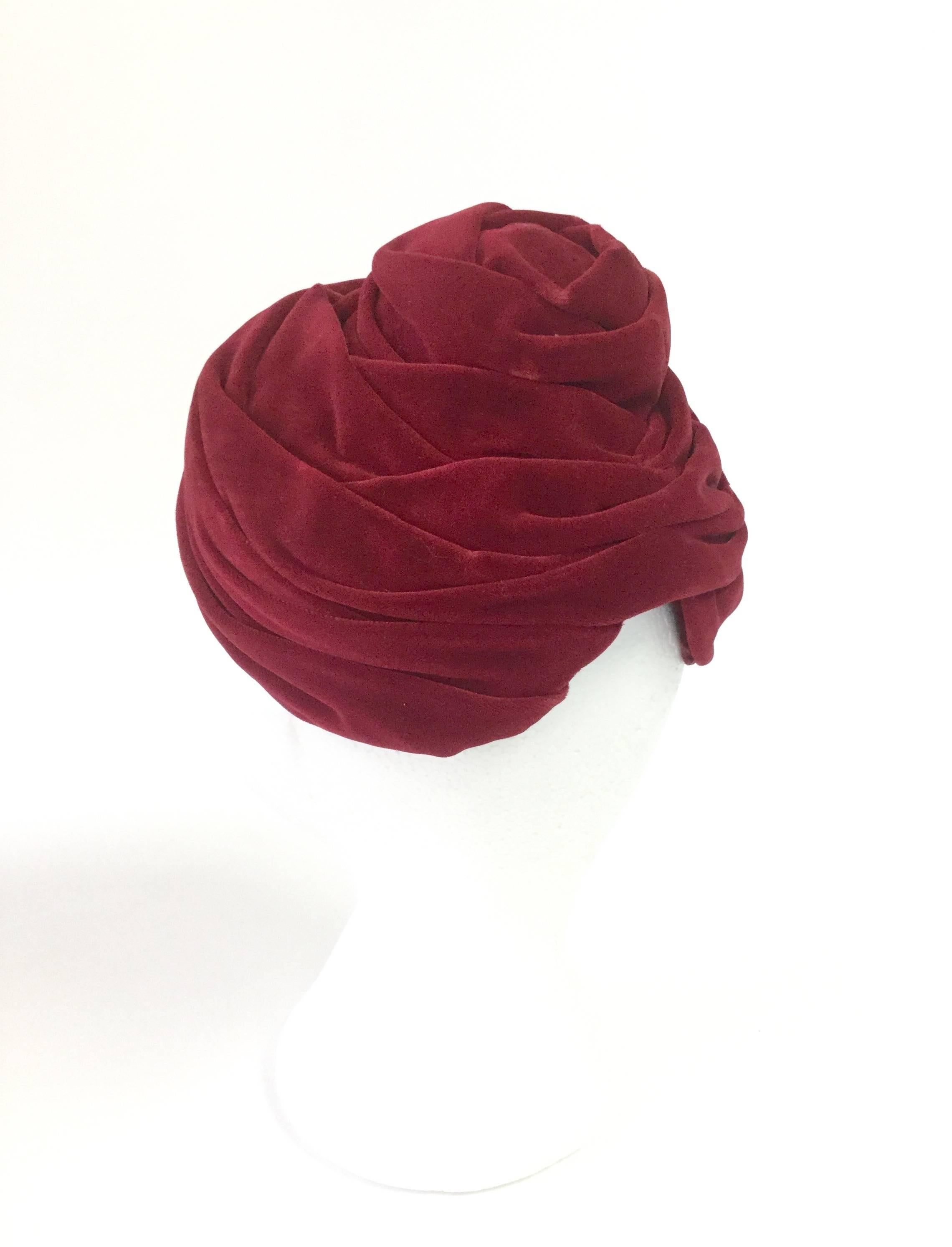 Brown 1940s Miss Sally Victor Red Velvet Rose Toque Evening Hat For Sale