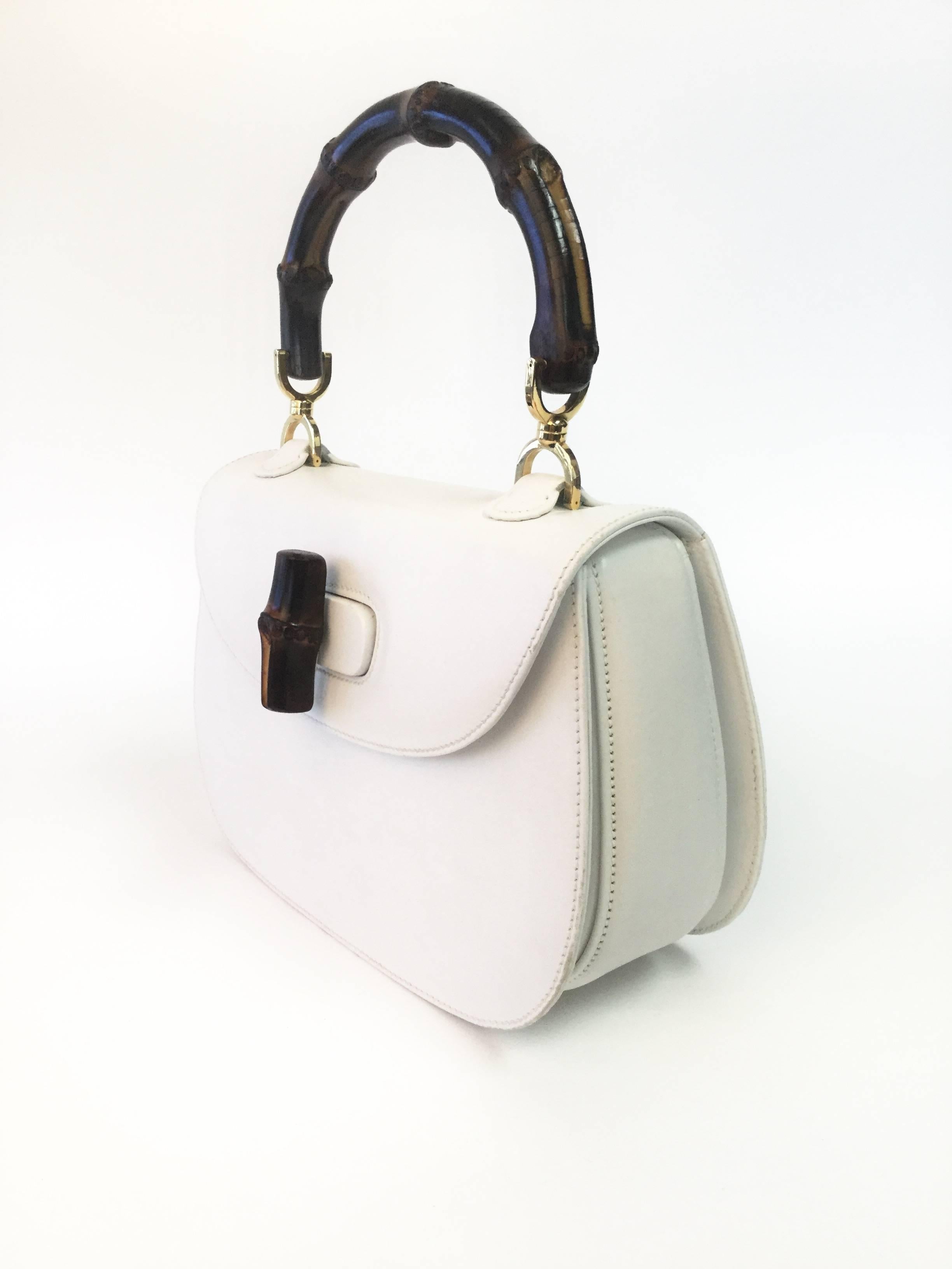 Rare 1960s Gucci White Leather & Bamboo Purse In Excellent Condition In Houston, TX