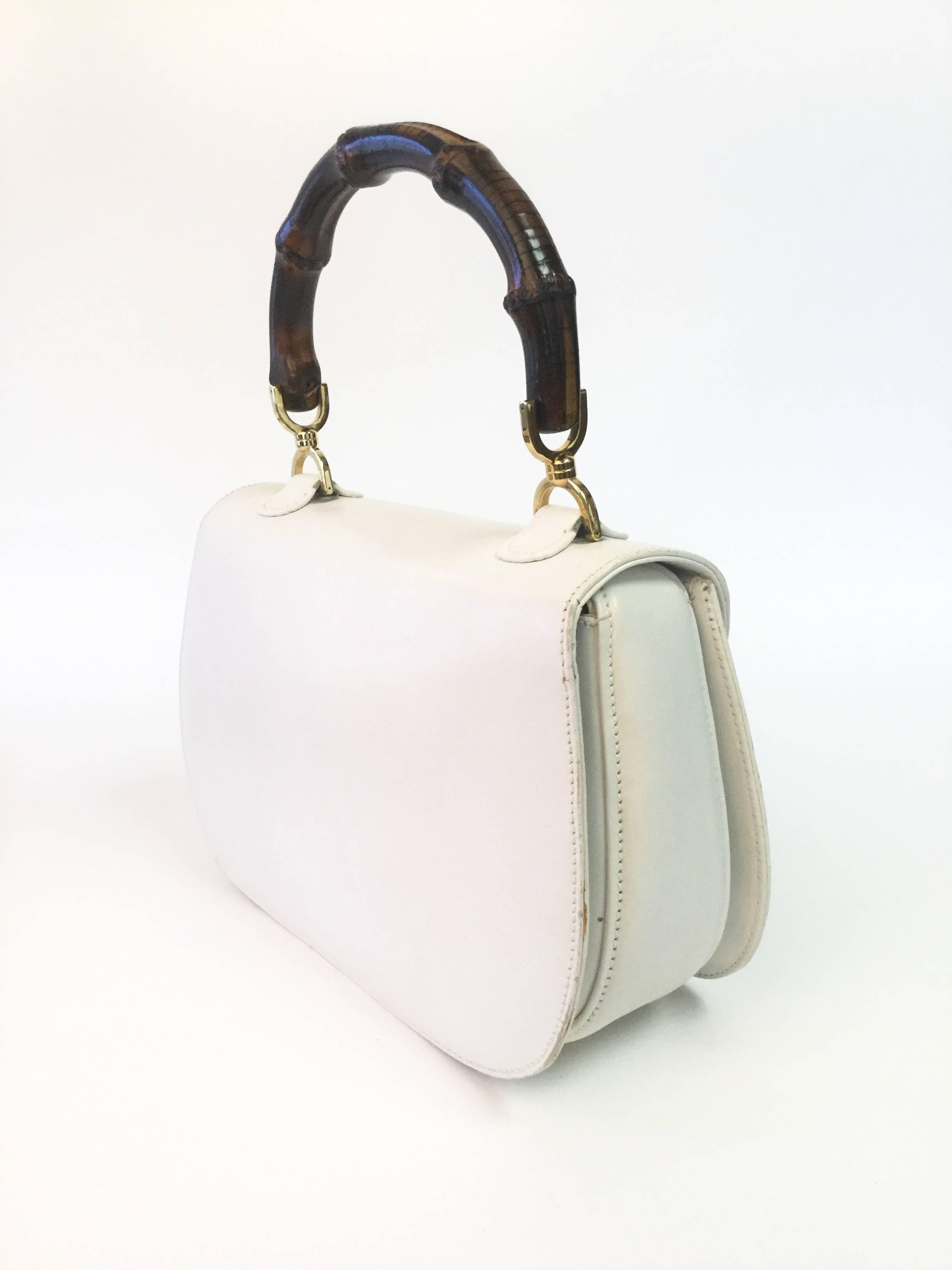 Women's Rare 1960s Gucci White Leather & Bamboo Purse
