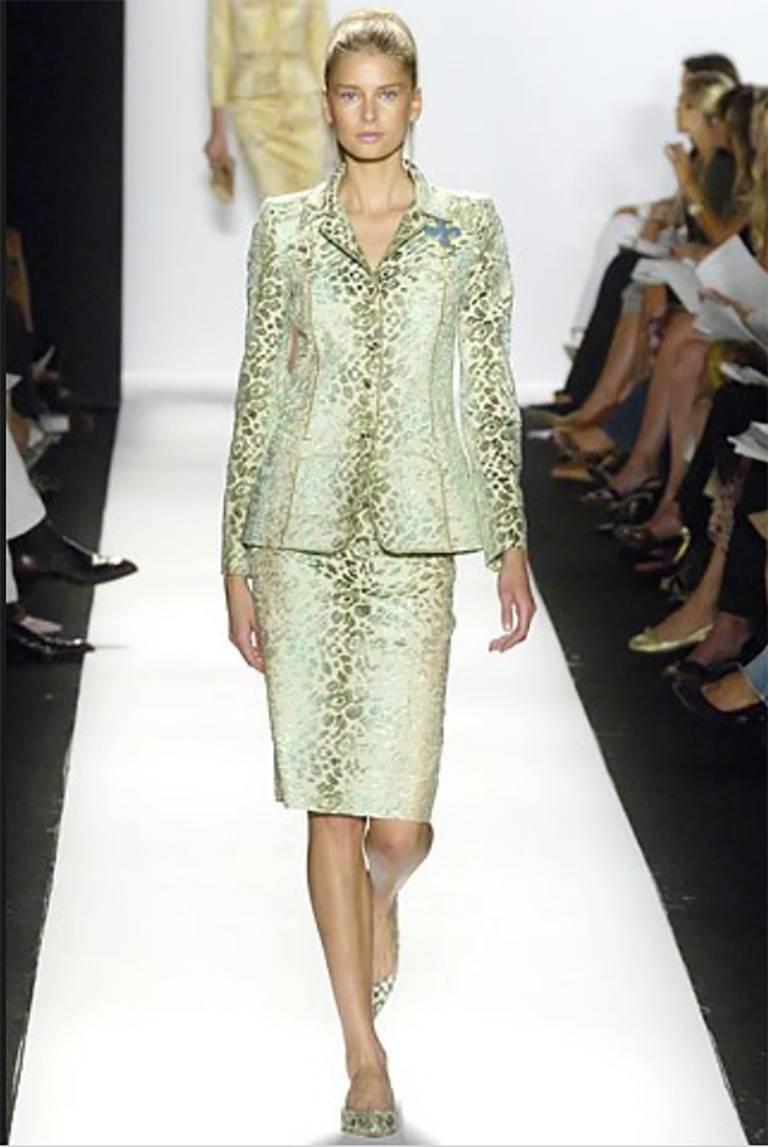 Oscar de la Renta Green Ombre Brocade Cheetah Print Suit, Spring / Summer 2006  1
