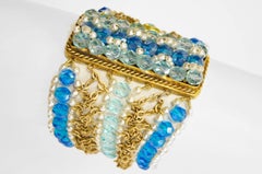 Rare 1960s Coppola e Toppo Blue Crystal and Pearl Bronze Bracelet