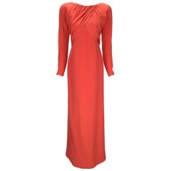 Halston Red Silk Long Sleeve Evening Dress, 1970s