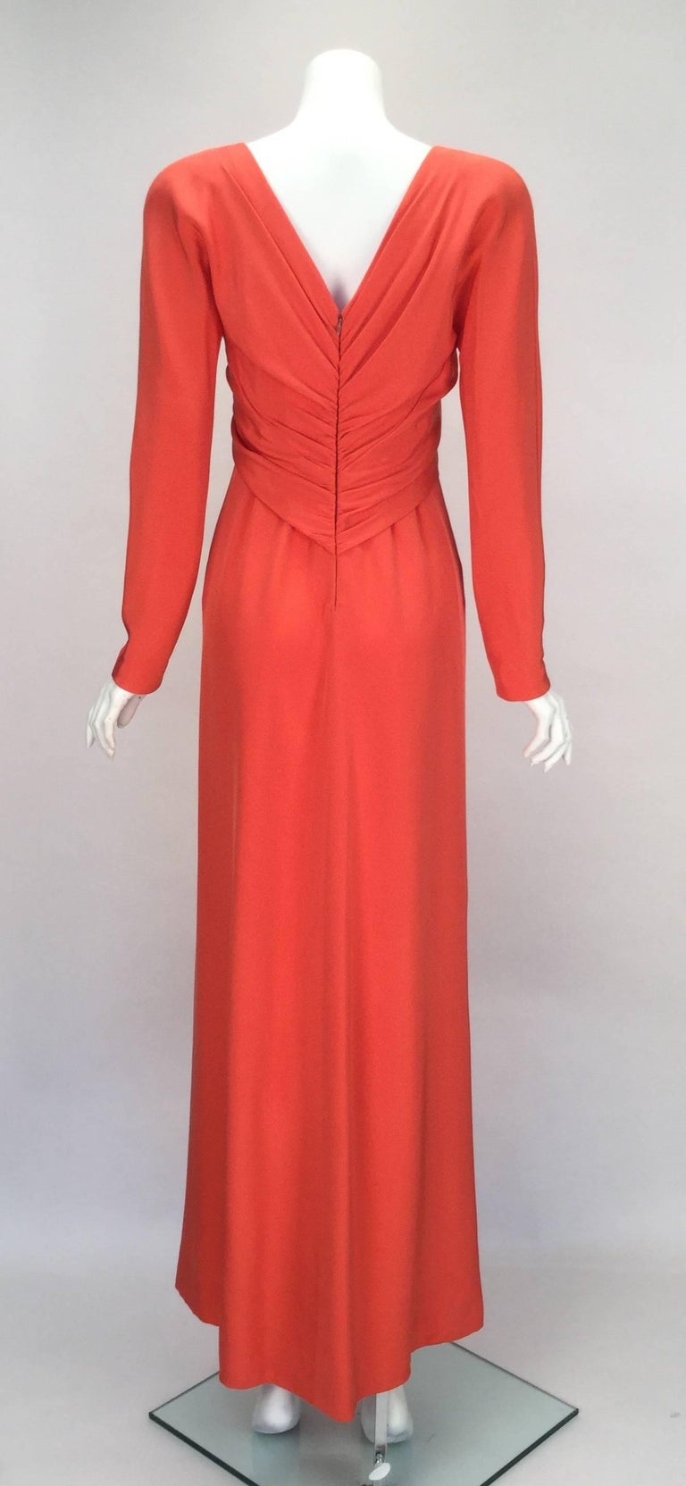 Women's Halston Red Silk Long Sleeve Evening Dress, 1970s   For Sale