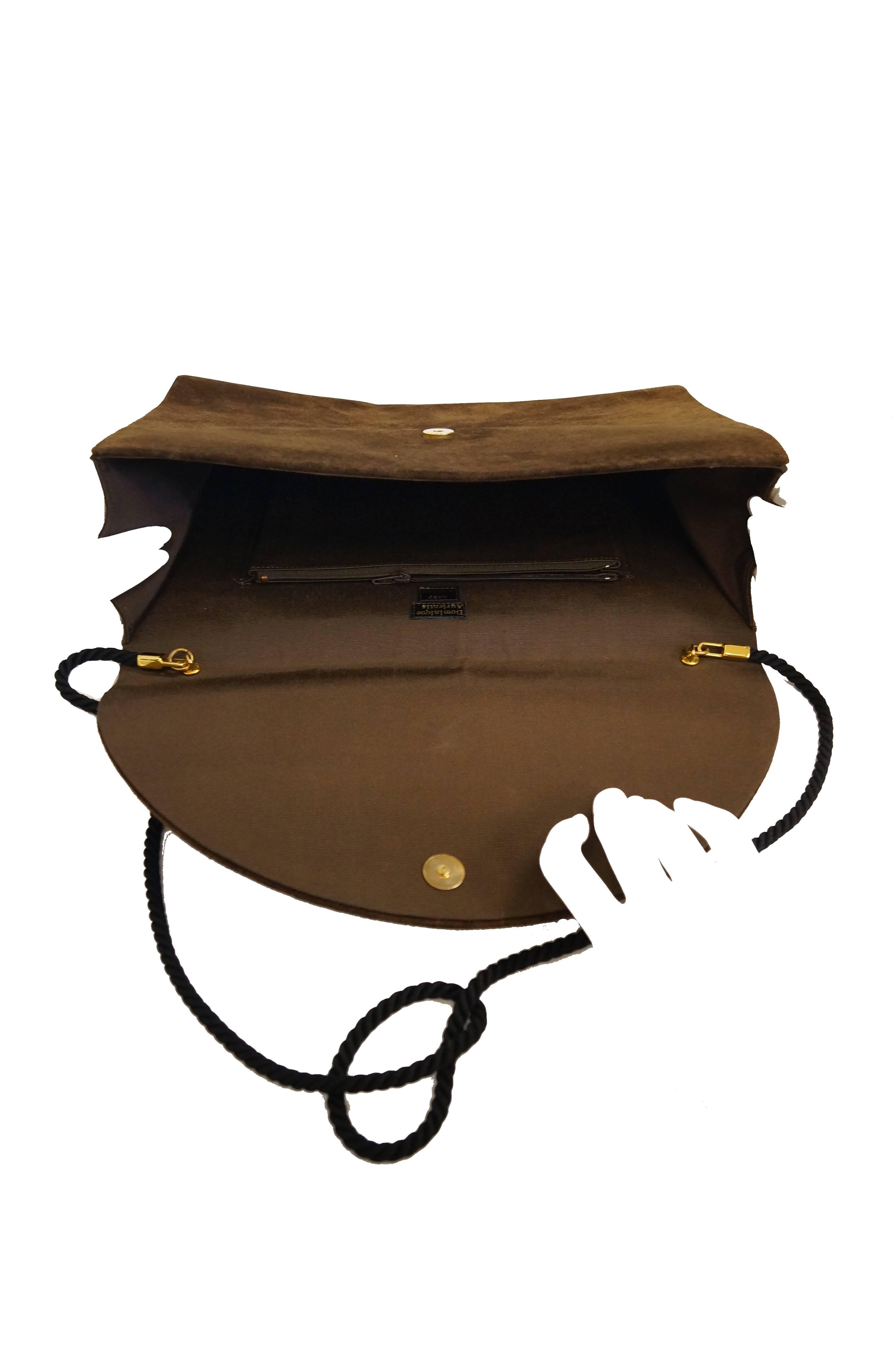 Dominique Aurientis Brown French Suede Envelope Cord Detailed Handbag,  1980s In Excellent Condition For Sale In Houston, TX