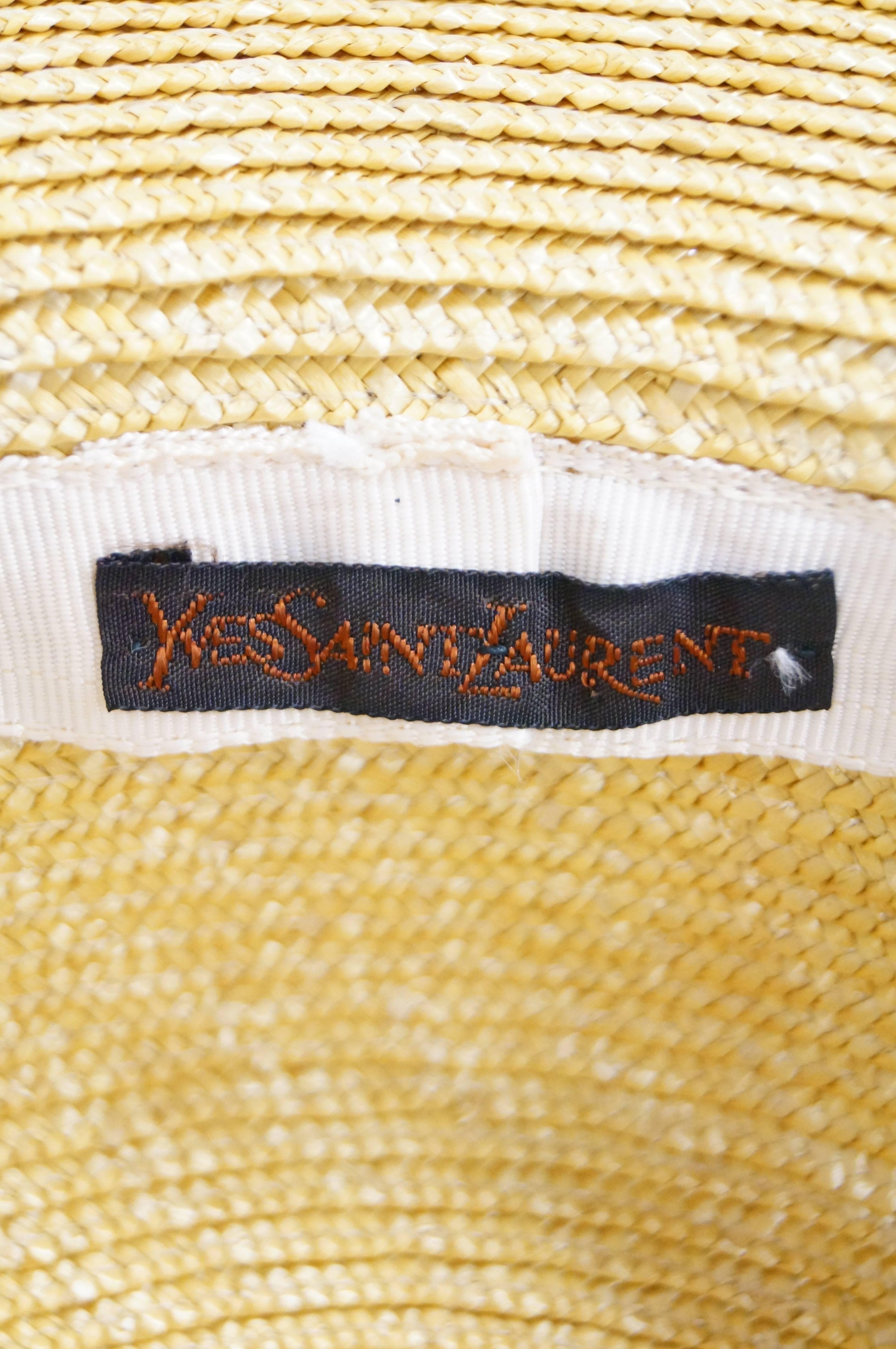 Rare 1980s Yves Saint Laurent Straw Boater Hat 3