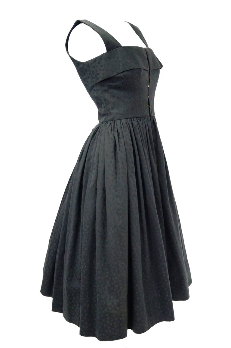 Rare 1940s Claire McCardell Black Cotton Dotted Dress with Metal ...