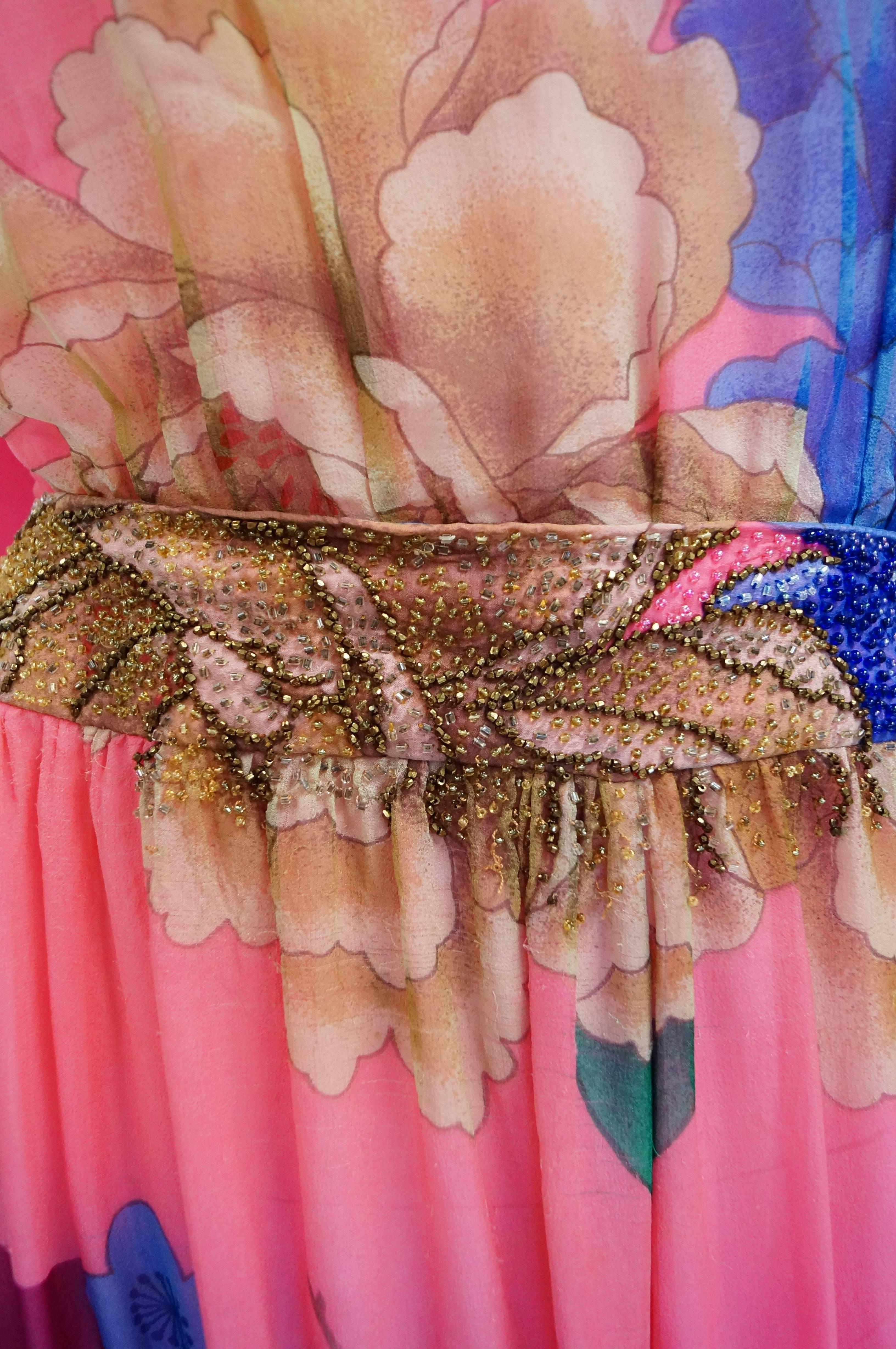 Pink Hanae Mori Silk Floral Jumpsuit, 1970s  For Sale