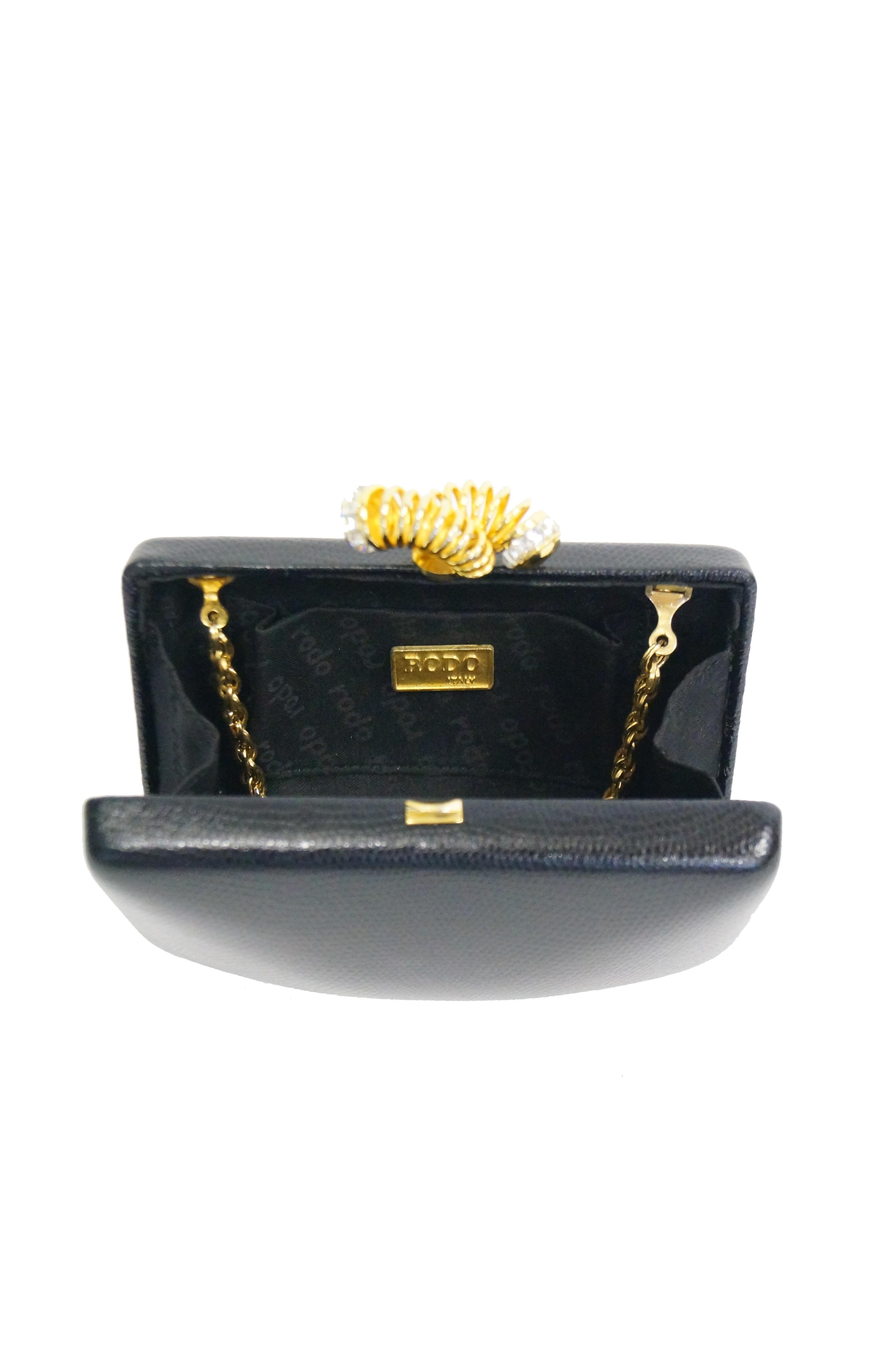 Women's Rodo Black Lizard Skin Vintage Clutch with Rhinestone Closure For Sale