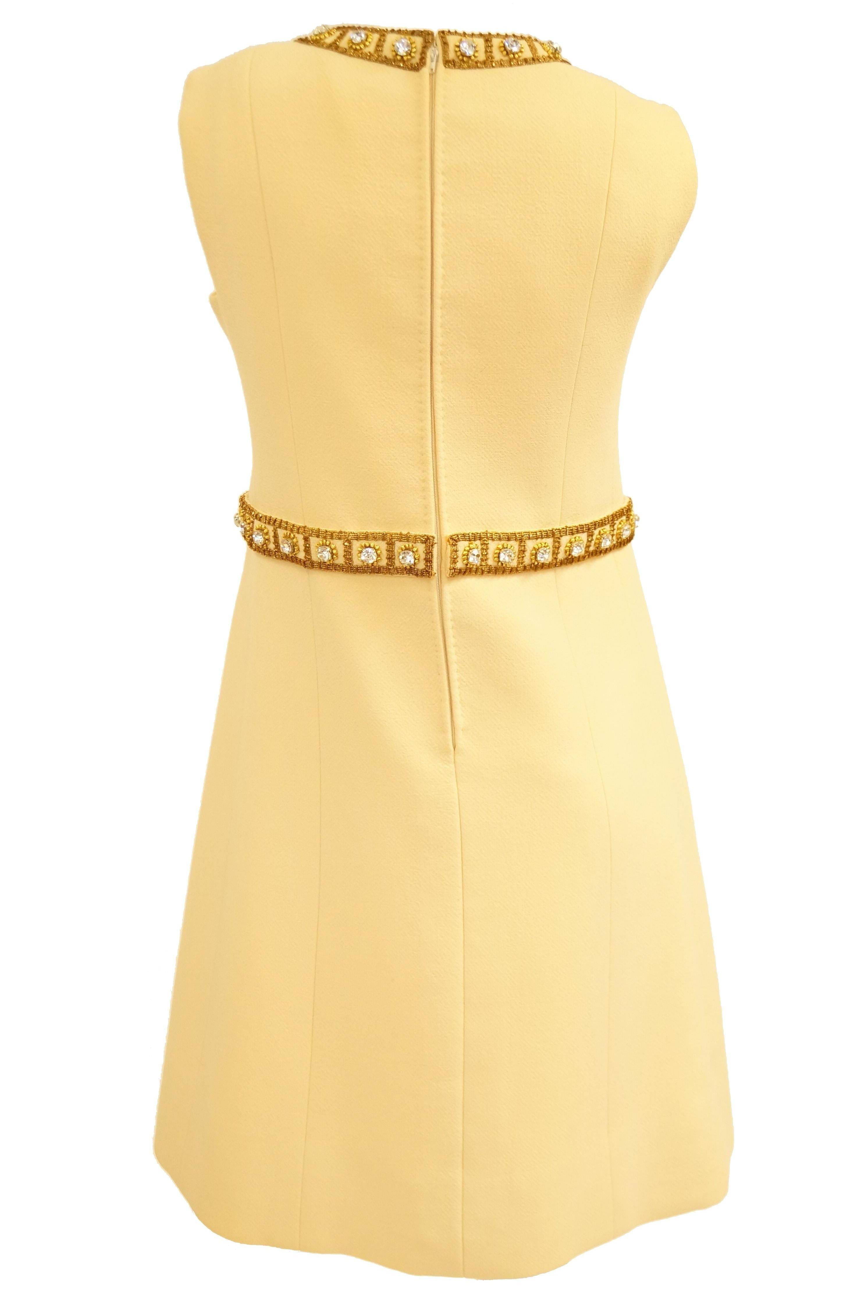 1960s Couture Cardinali Mod Shift Dress W/ Rhinestones & Gold Passementerie For Sale 1