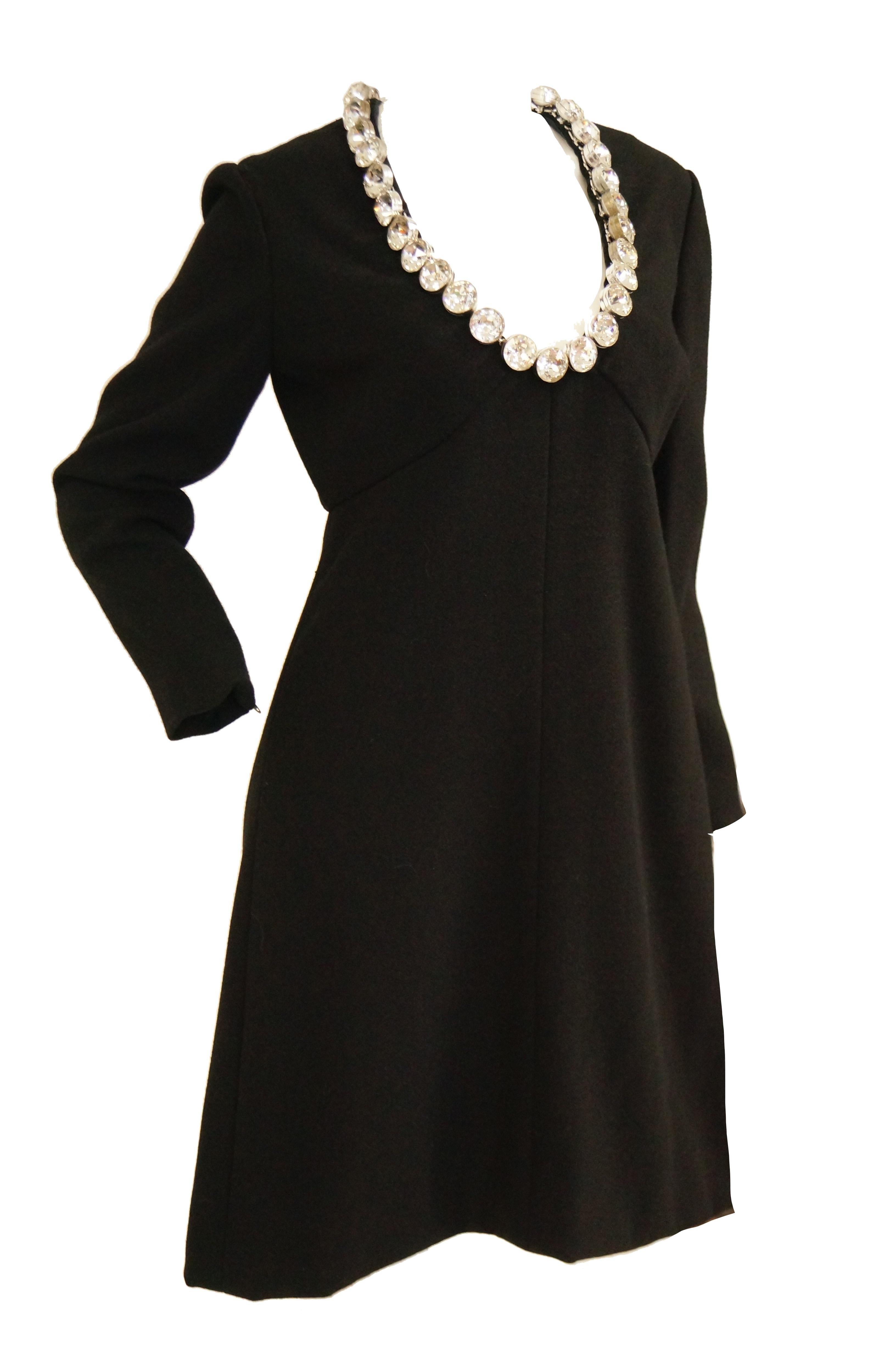 1960s Donald Brooks Black Cocktail Dress with Riviera Rhinestone Neckline In Good Condition For Sale In Houston, TX