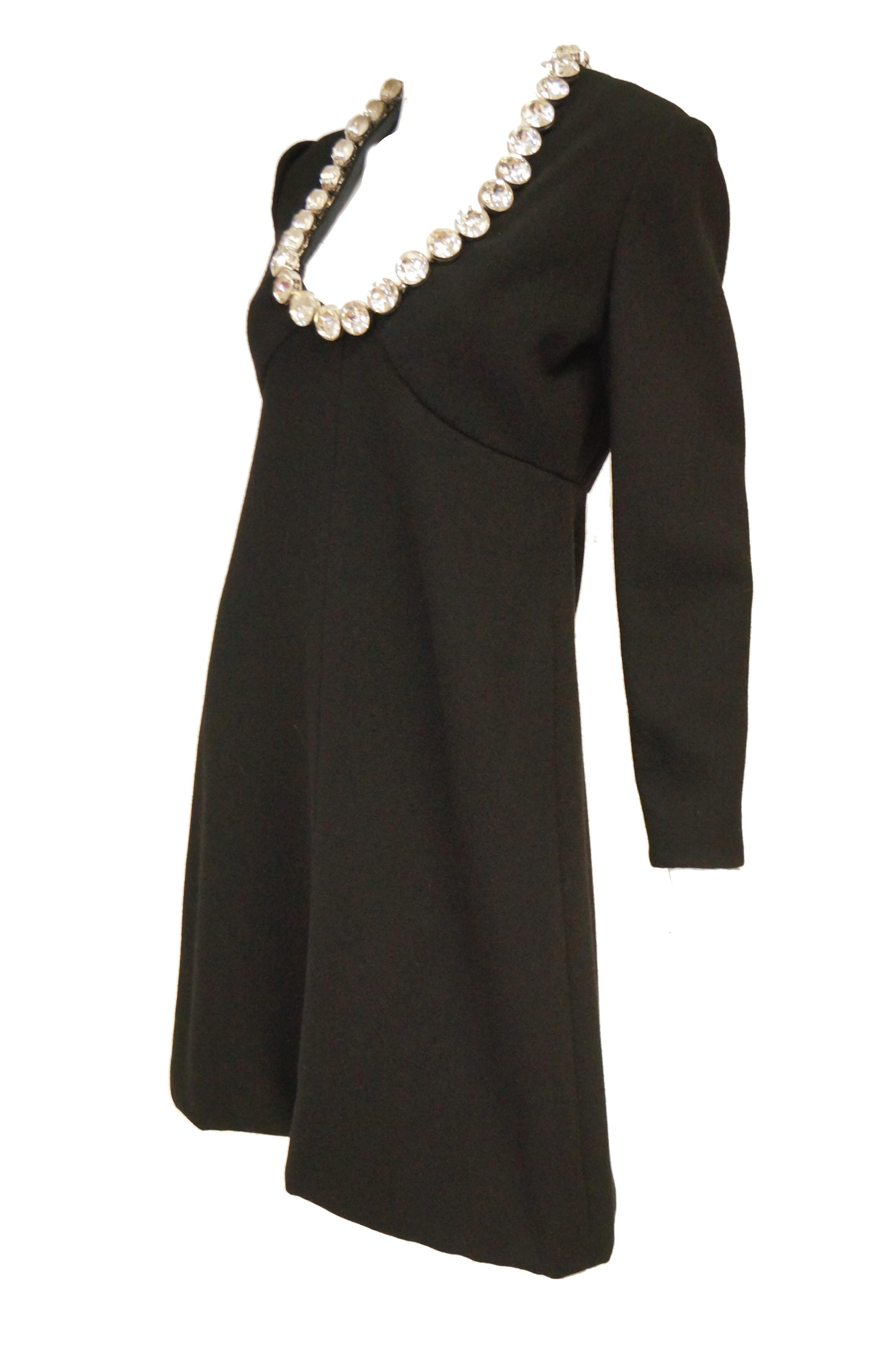 1960s Donald Brooks Black Cocktail Dress with Riviera Rhinestone Neckline For Sale 2