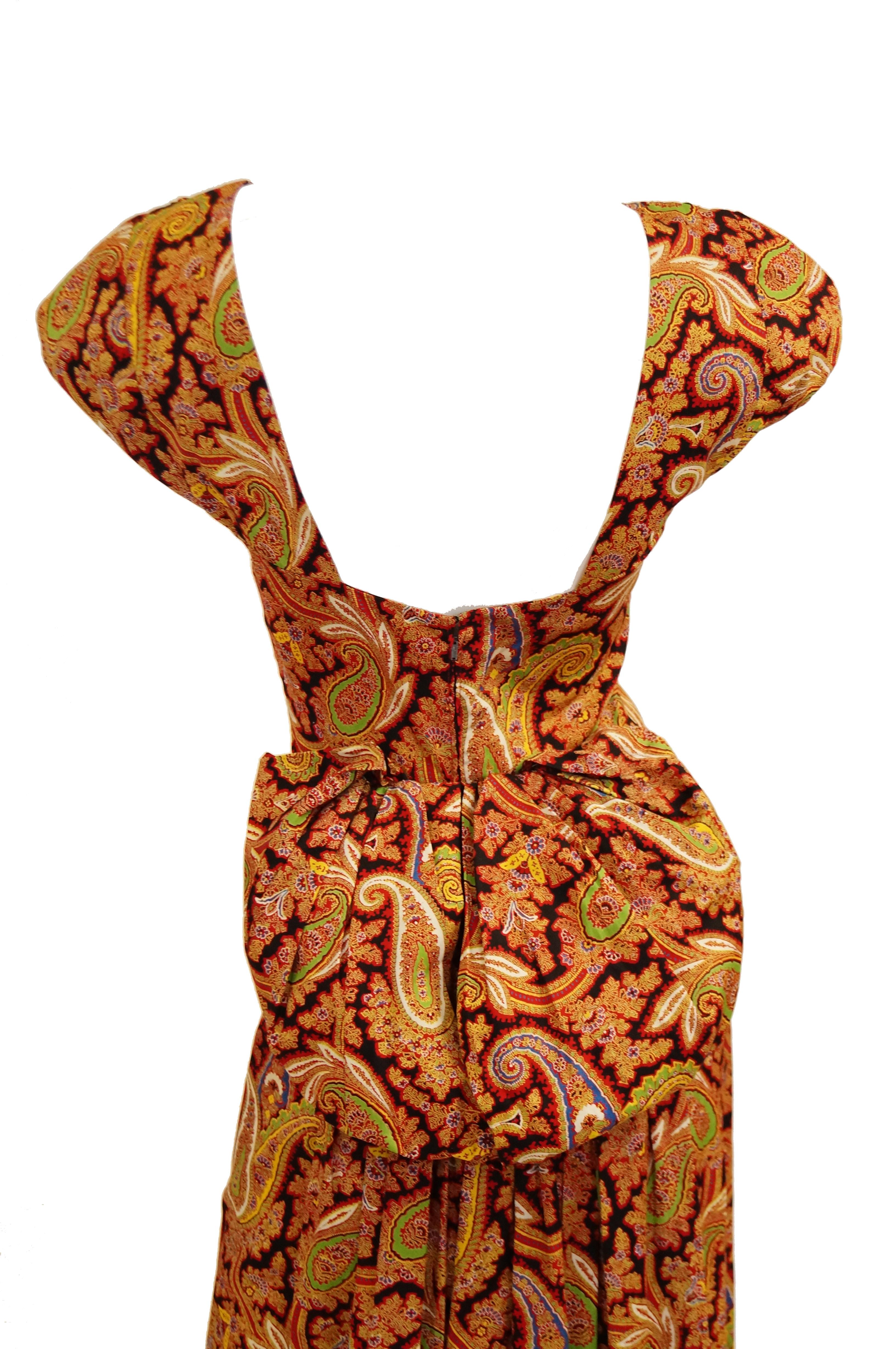 Brown 1940s Mary Black of London Red Paisley Dress with Bustle For Sale