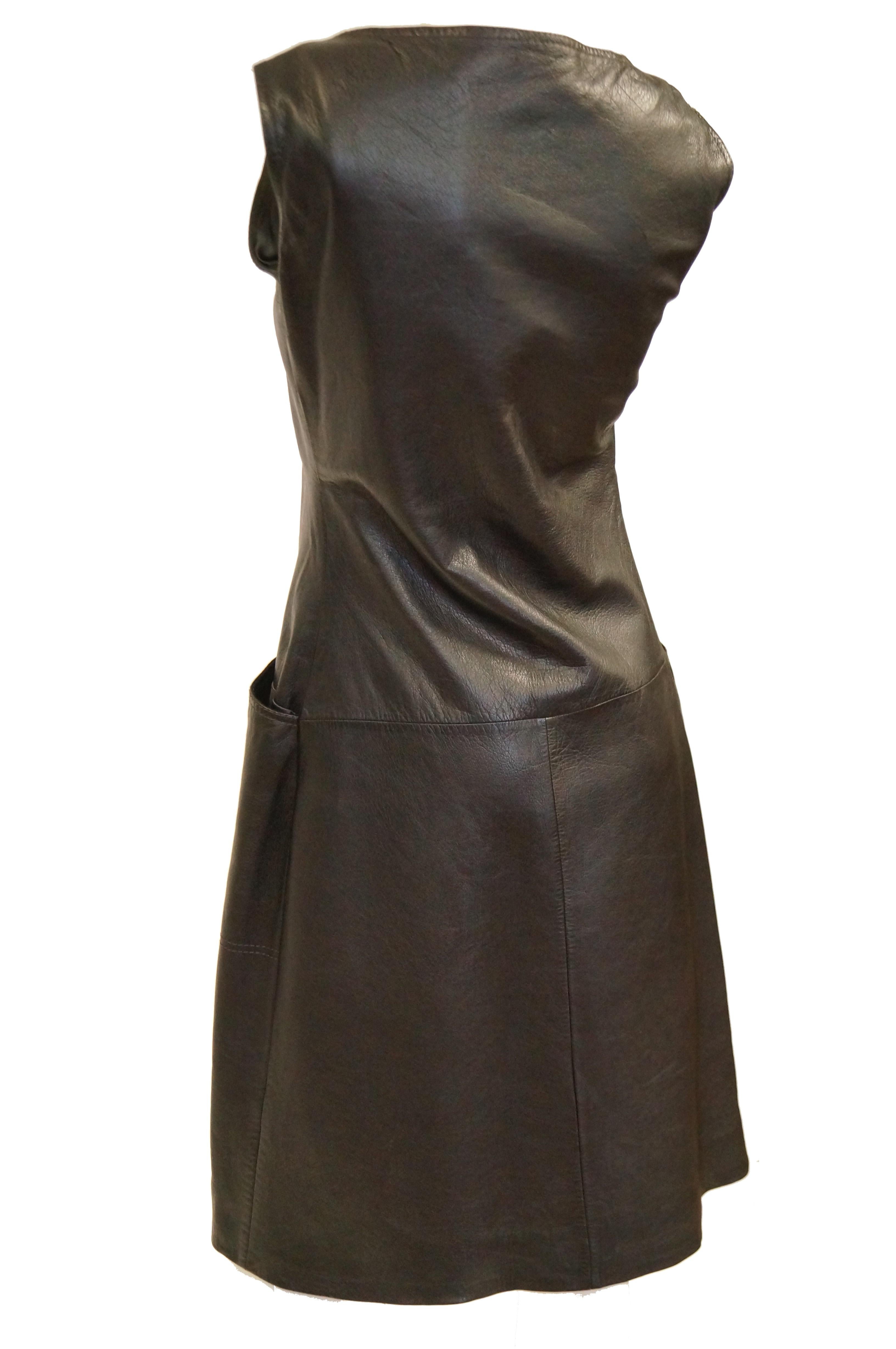 Women's 1960s Black Lambskin Leather Shift Dress