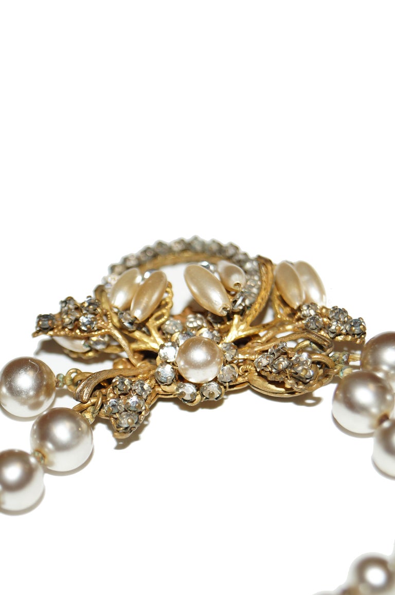 1950s Miriam Haskell Rhinestone and Faux Pearl Wreath Choker at 1stDibs