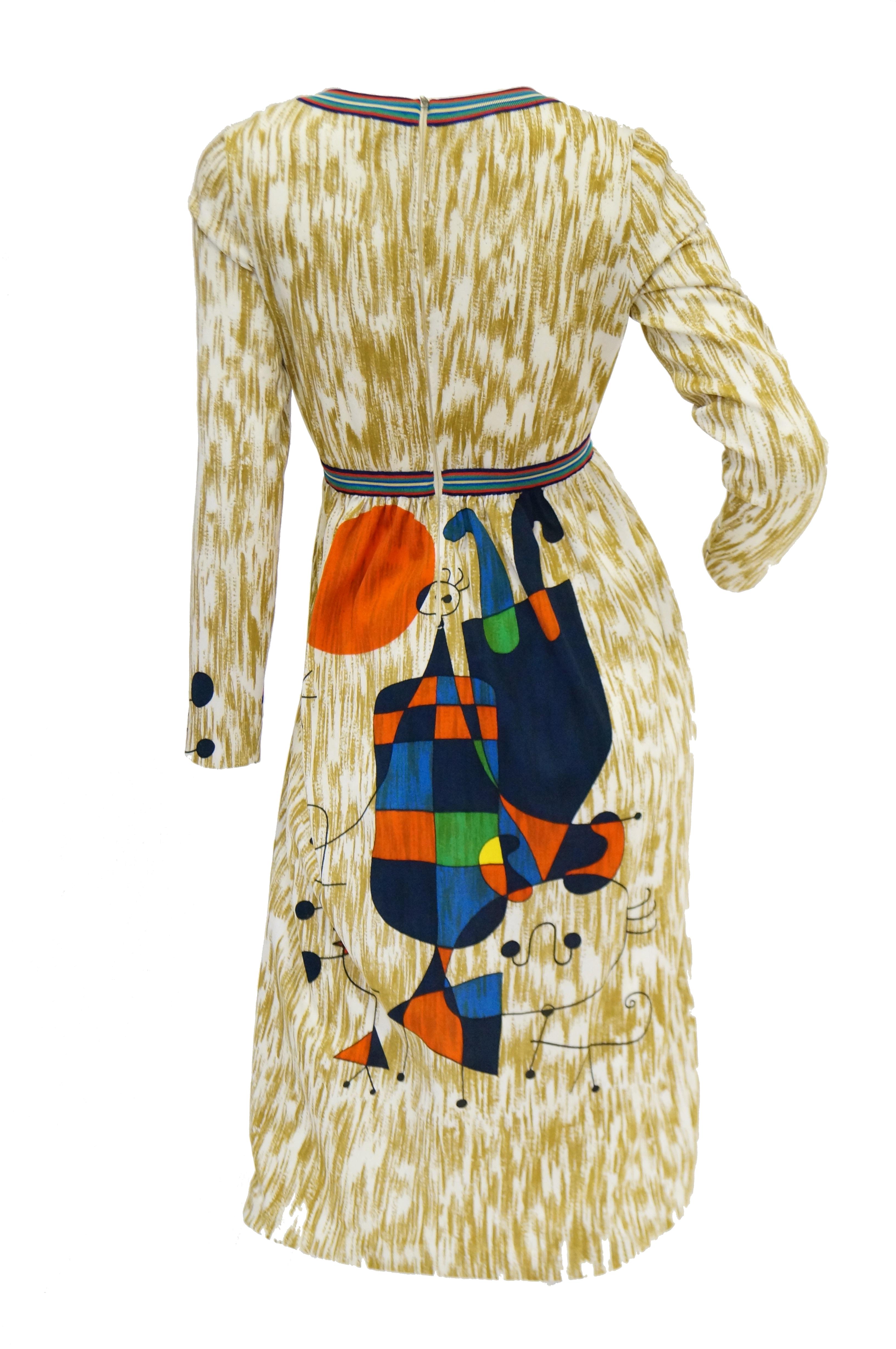 Brown Rare 1960s Goldworm Italian Knit Dress with Miró 