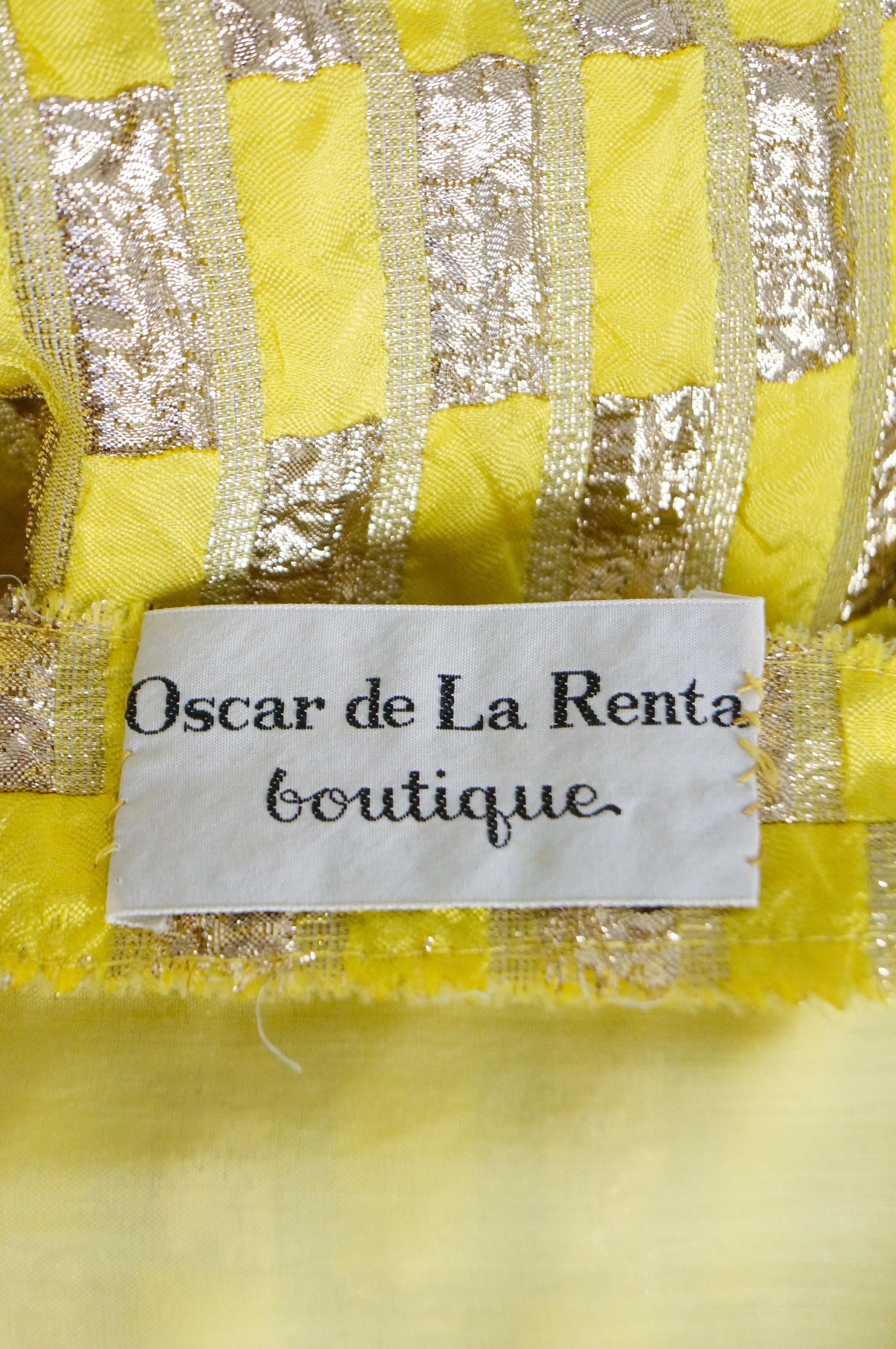 1960s Oscar de la Renta Yellow and Gold Checkerboard Print Evening Dress 1