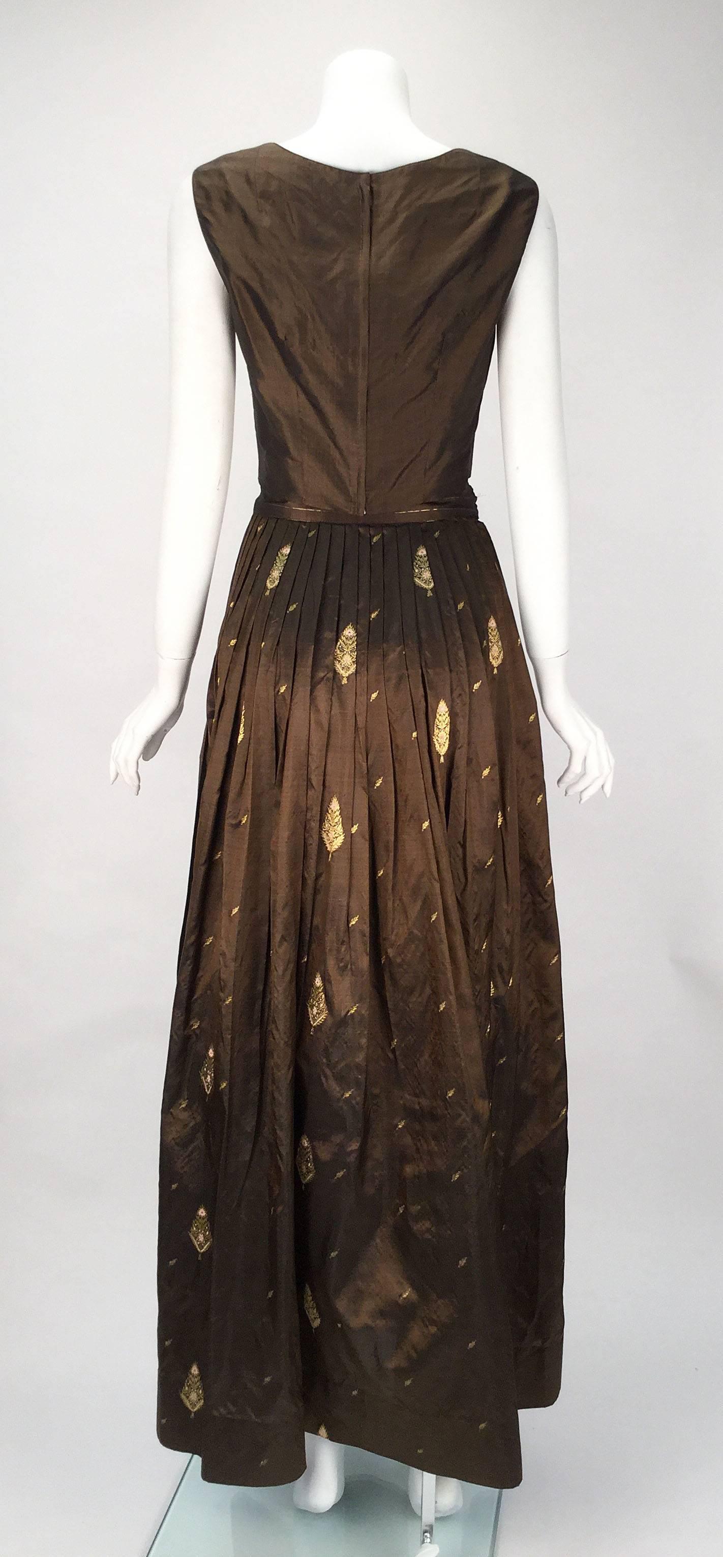 Women's 1970s Brown and Gold Metallic Silk Ensemble For Sale