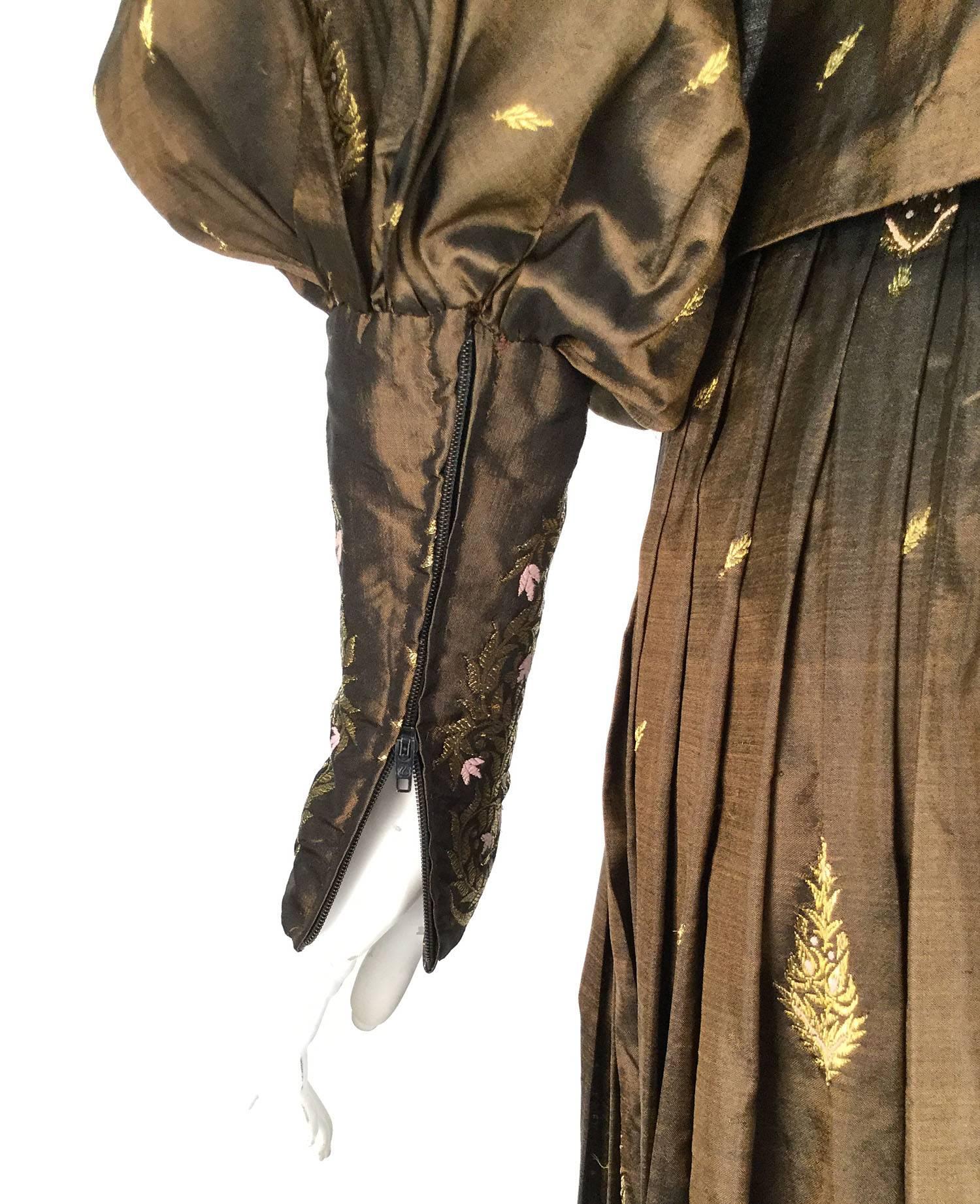 1970s Brown and Gold Metallic Silk Ensemble For Sale 1