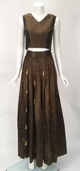 1970s Brown and Gold Metallic Silk Ensemble