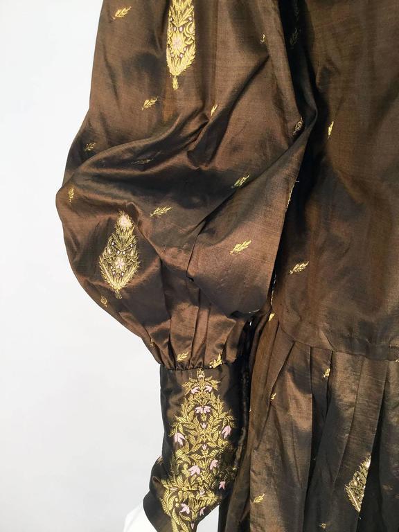 1970s Brown and Gold Metallic Silk Ensemble For Sale at 1stDibs