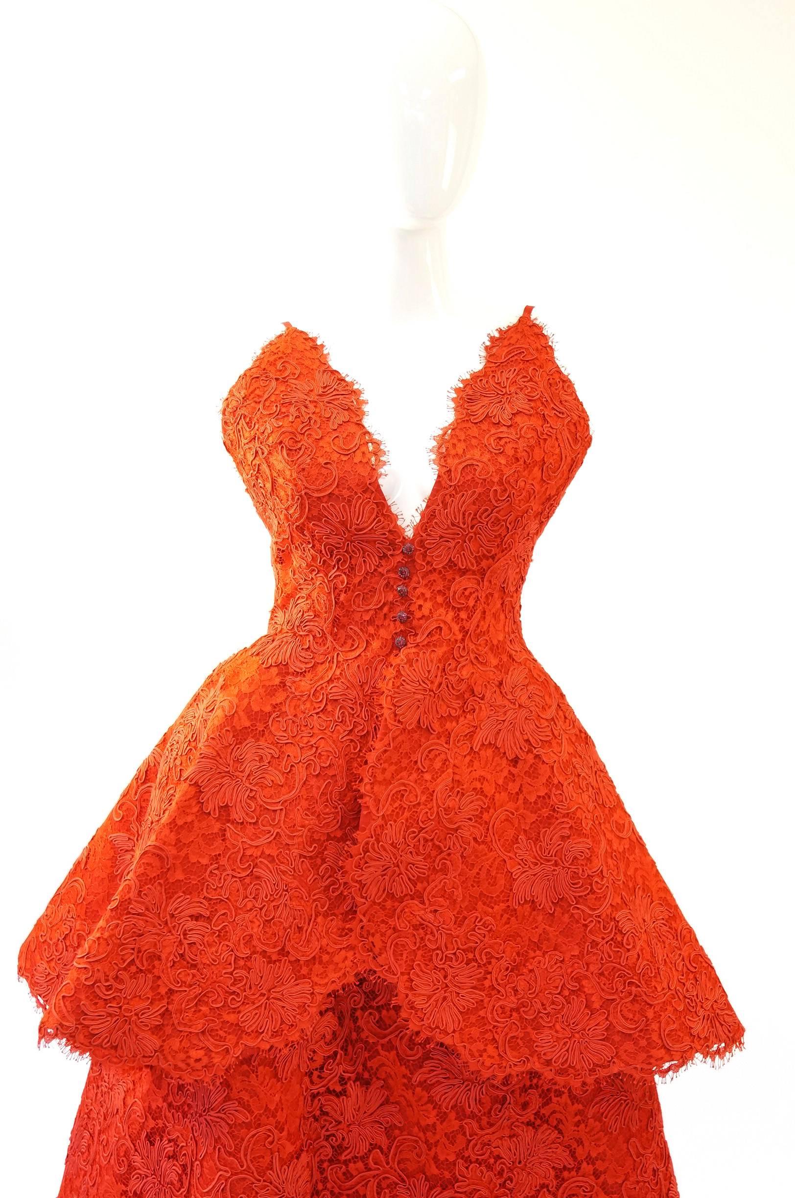 red lace evening gown