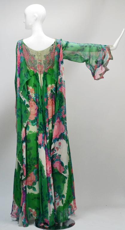 Beaded Green Floral Layered Dress For Sale at 1stDibs