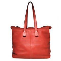 Hermes Rouge Clemence Leather XL Shoulder Bag Travel Tote