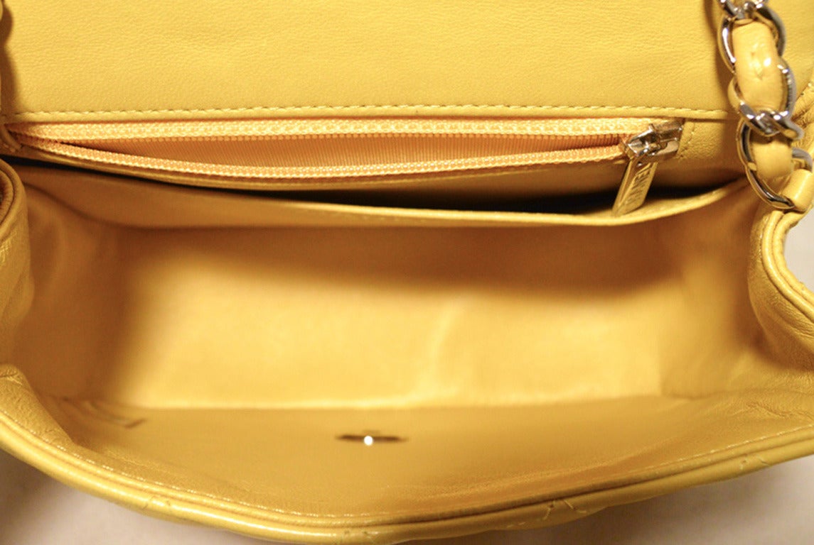 Chanel Yellow Lambskin Mini Classic Flap Shoulder Bag In Excellent Condition In Philadelphia, PA