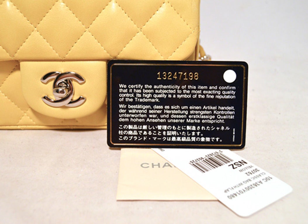 Chanel Yellow Lambskin Mini Classic Flap Shoulder Bag 3