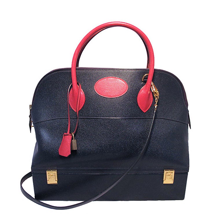 Hermes Vintage Navy and Red Courchevel Macpherson Bolide Bag