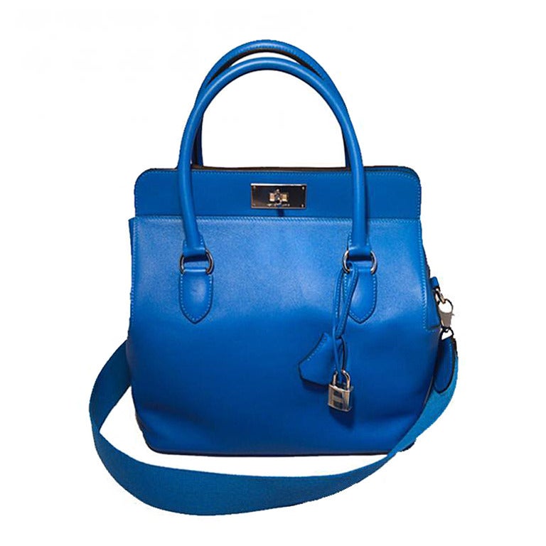 Hermes 26cm Hydra Blue Swift Calf Leather Toolbox Bag 