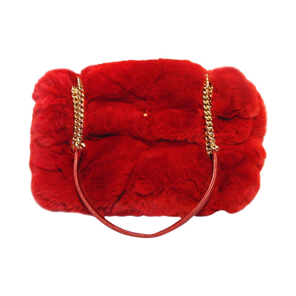 Chanel Red Rabbit Fur Classic Limited Edition Flap Bag
