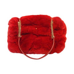 Chanel Red Rabbit Fur Classic Limited Edition Flap Bag For Sale at 1stDibs