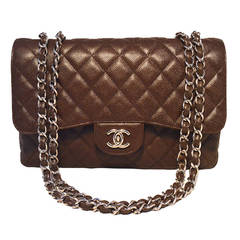 Chanel Brown Caviar Relaxed Jumbo Classic Flap Shoulder Bag