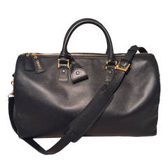 Retro Authentic Chanel Black Leather Travel Duffle Bag