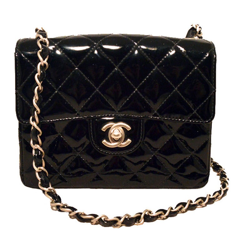 Chanel Black Patent Leather Mini Classic Flap Shoulder Bag