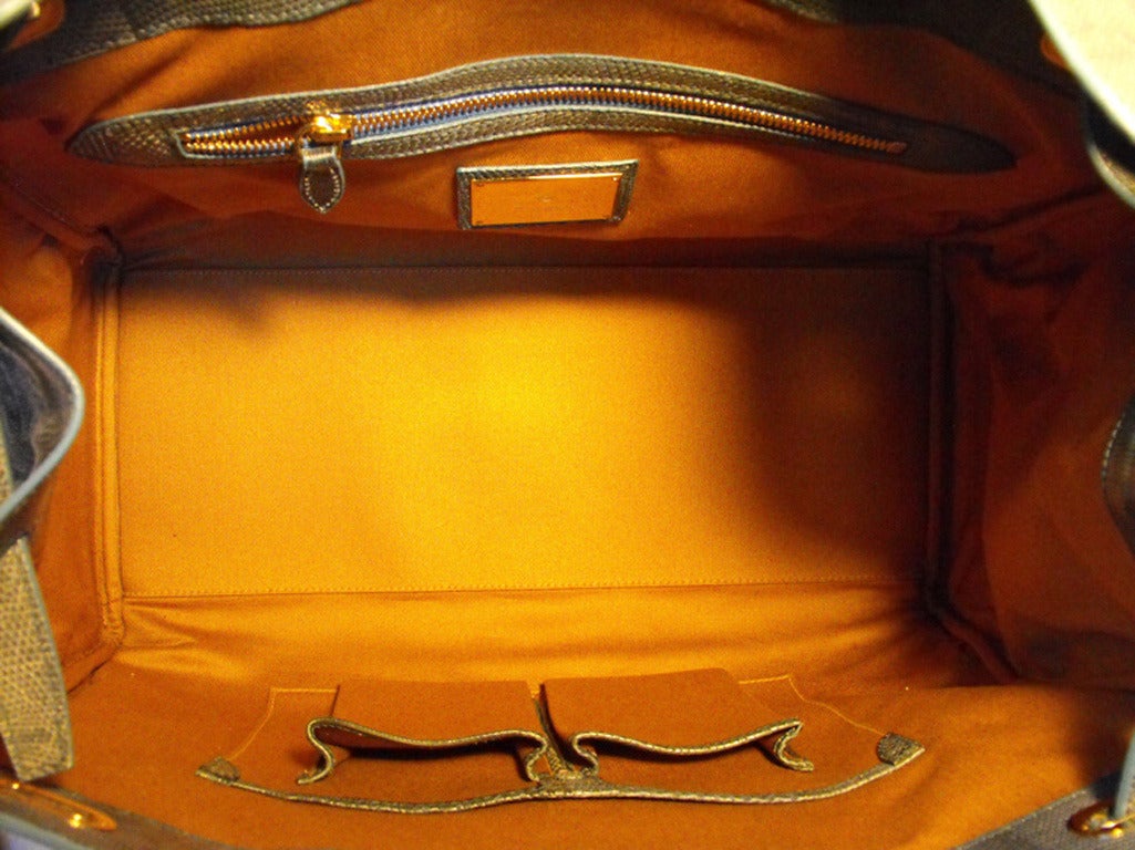 Ralph Lauren Ricky Lizard and Distressed Denim Handbag 2