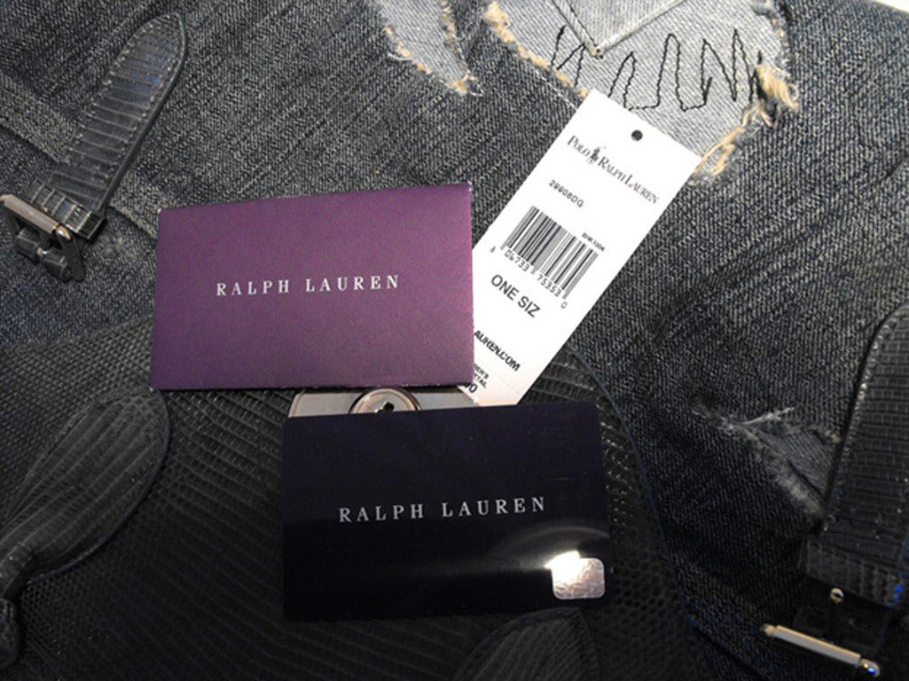 Ralph Lauren Ricky Lizard and Distressed Denim Handbag 3