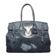 Ralph Lauren Ricky Lizard and Distressed Denim Handbag